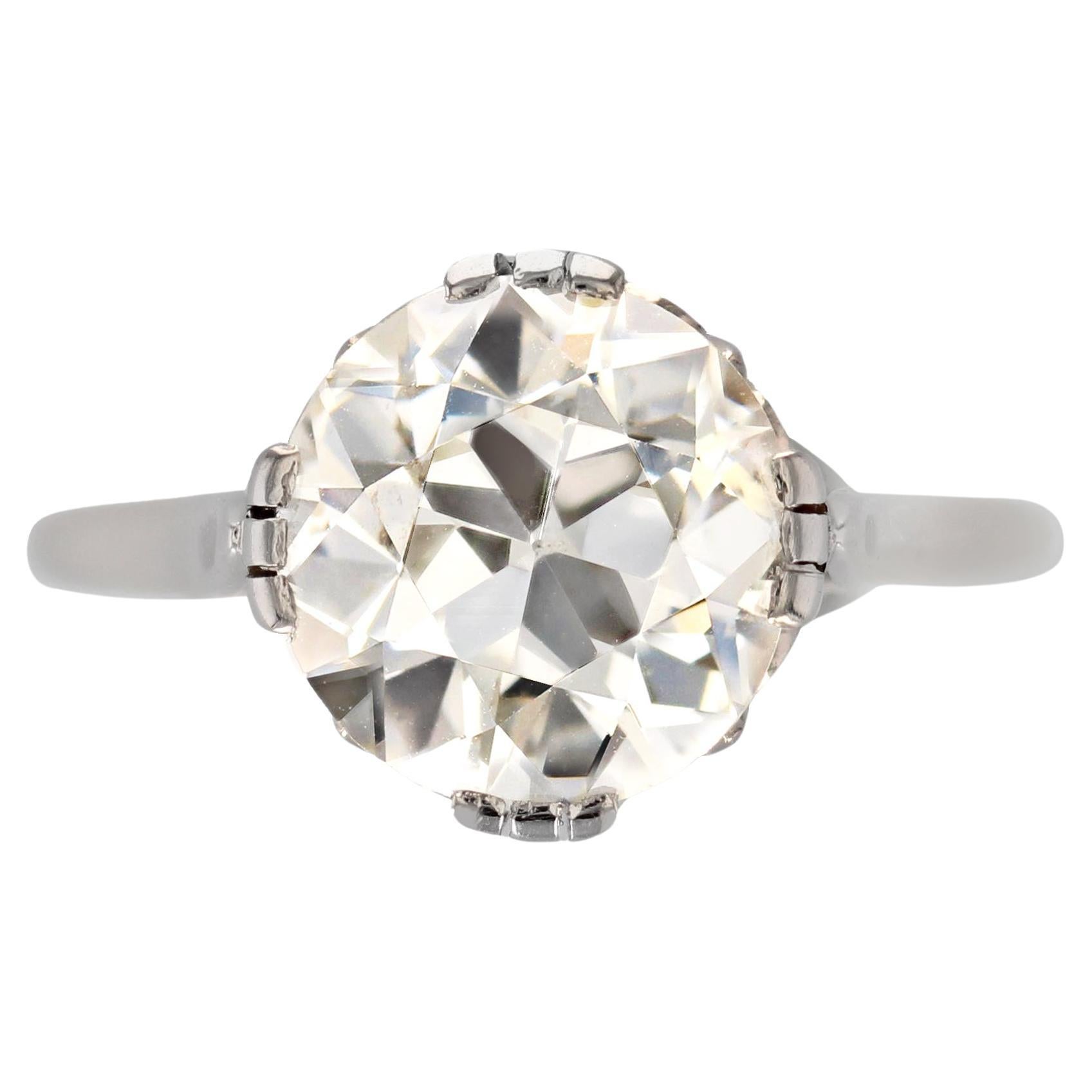 Bague solitaire française du 20e siècle en platine avec diamants de 3,07 carats