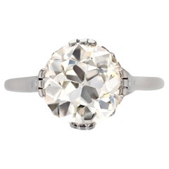 Bague solitaire française du 20e siècle en platine avec diamants de 3,07 carats