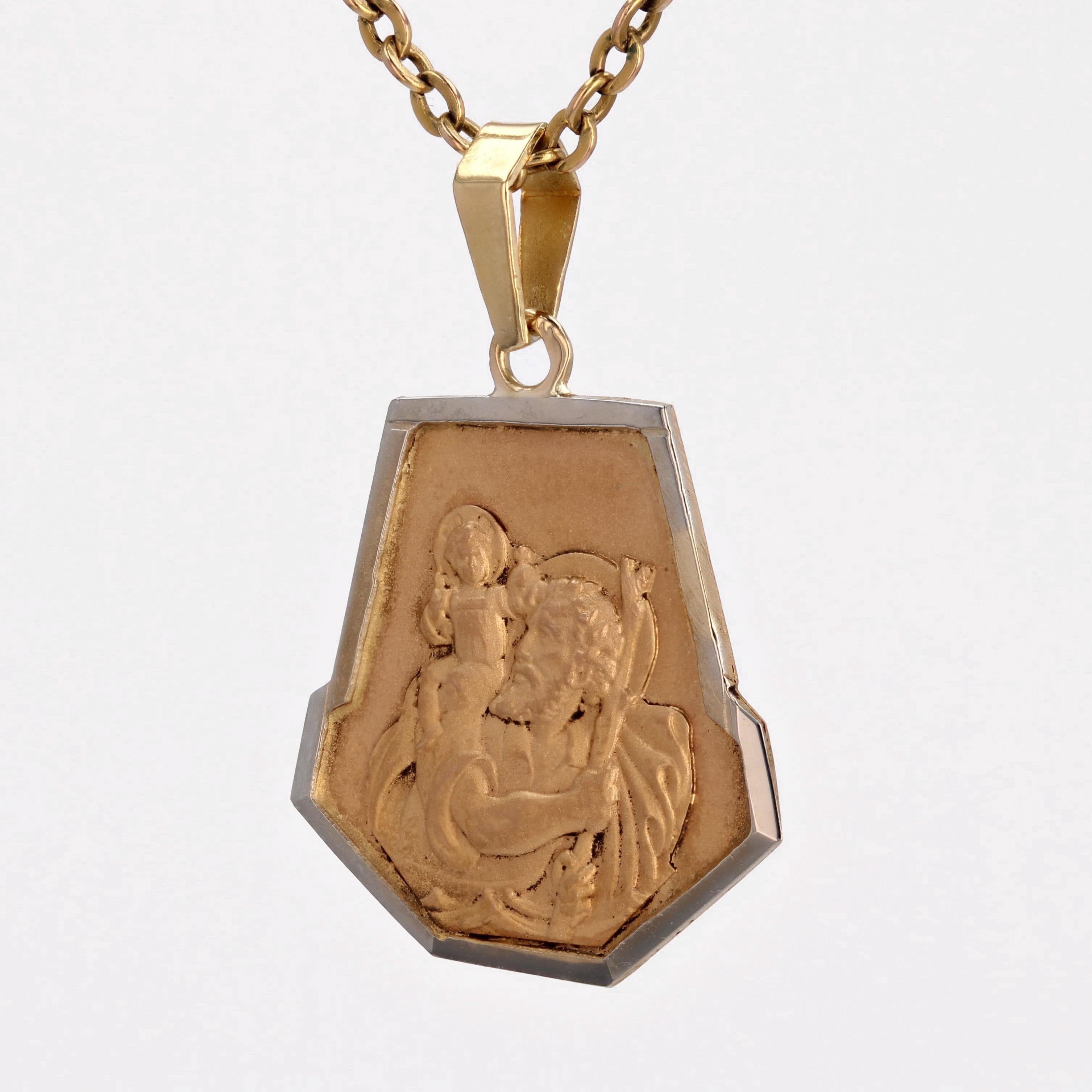 Women's French 20th Century 3 Colors 18 Karat Gold Saint Christopher Medal Pendant