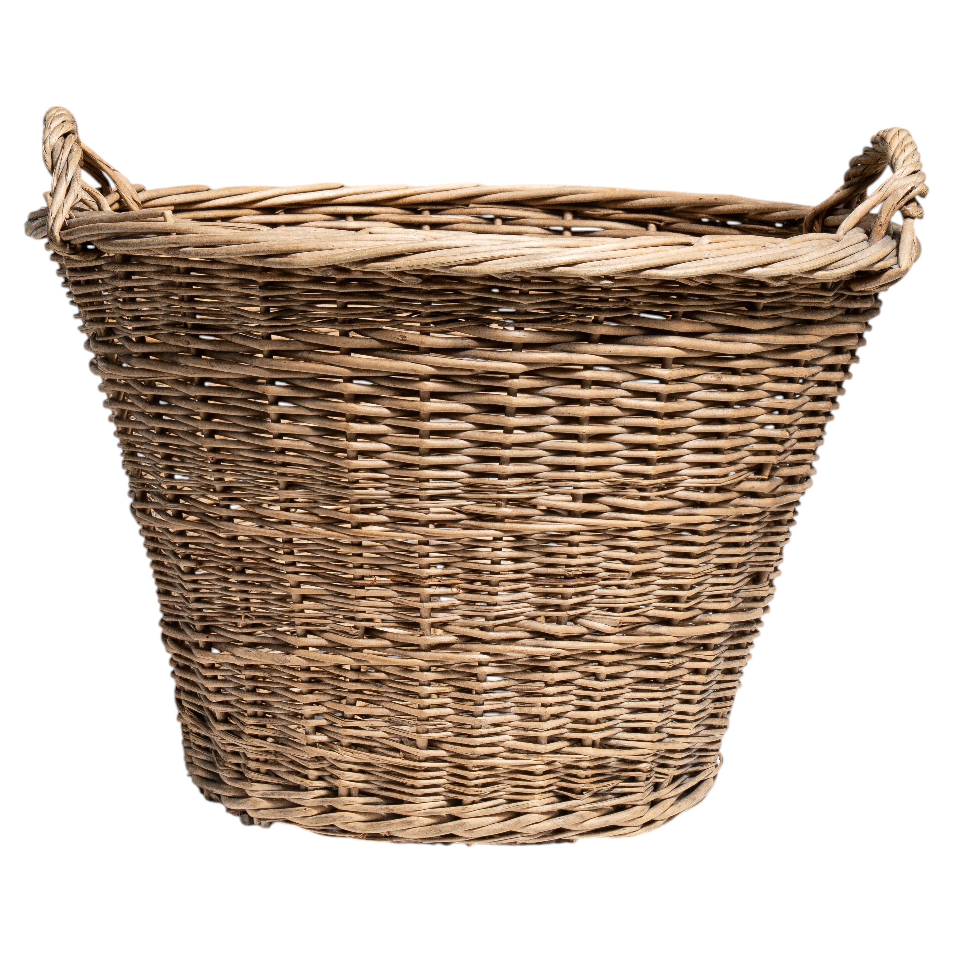 French 20th Century Antique Wicker Basket, Well-Proportioned Design