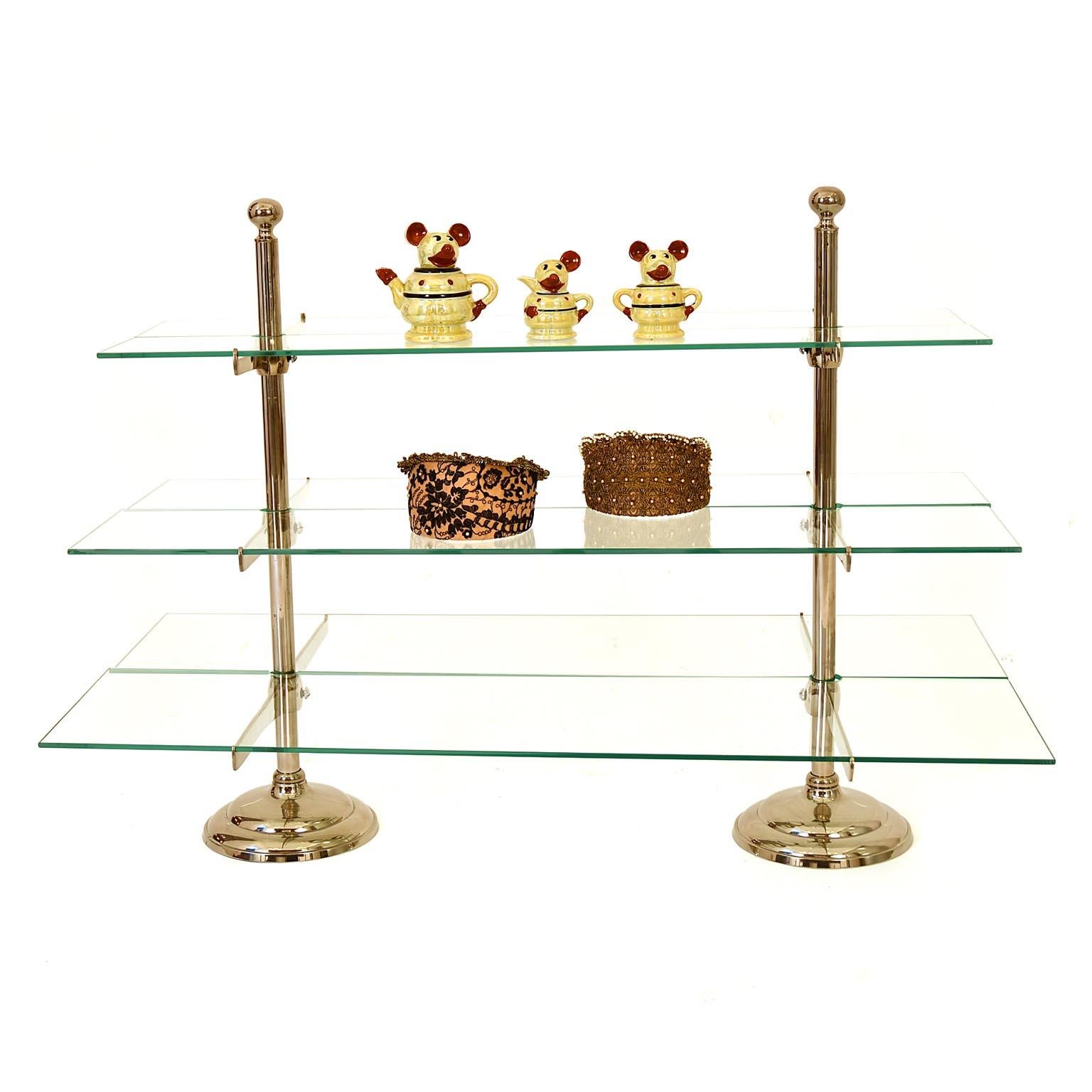 french bistro glass and brass bar shelves