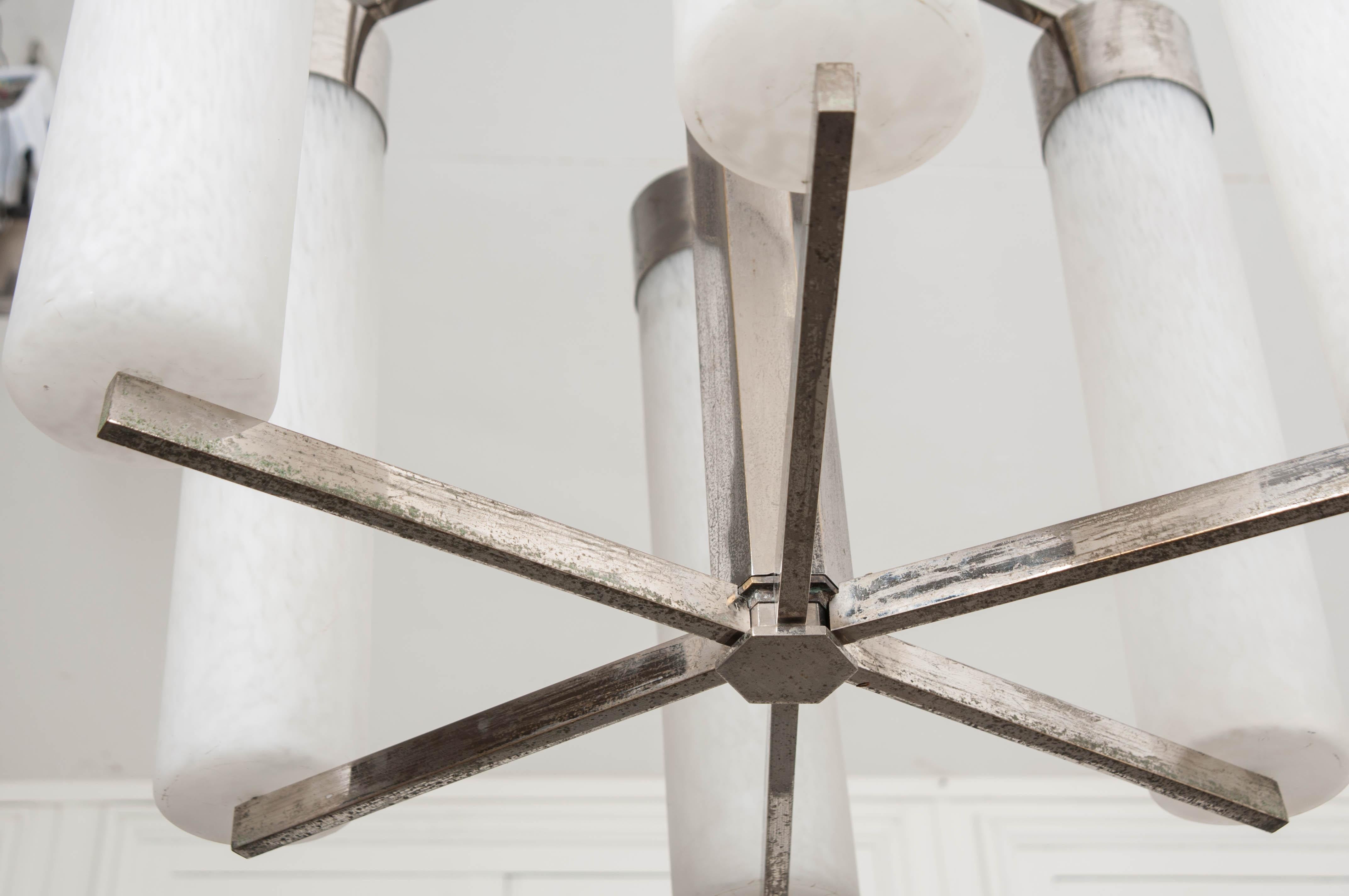 French 20th Century Art Deco Six-Light Chandelier For Sale 8