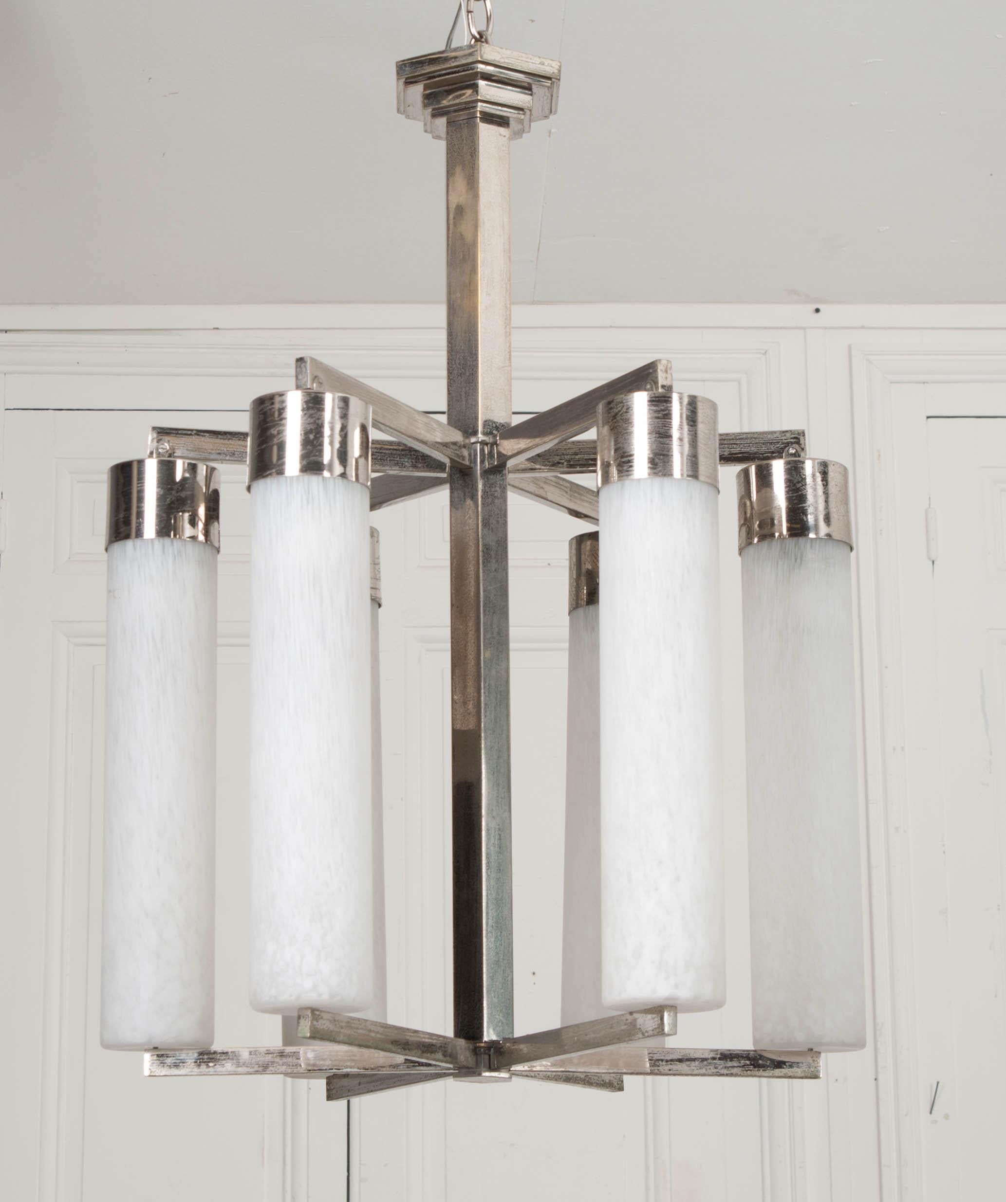 French 20th Century Art Deco Six-Light Chandelier For Sale 2
