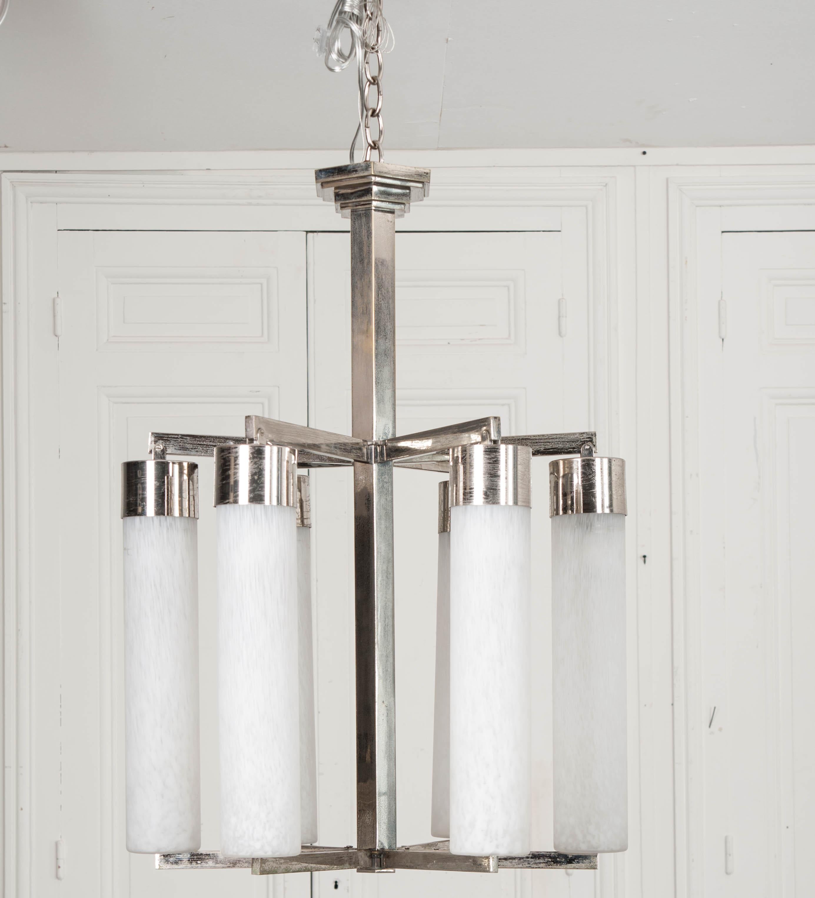 French 20th Century Art Deco Six-Light Chandelier For Sale 3