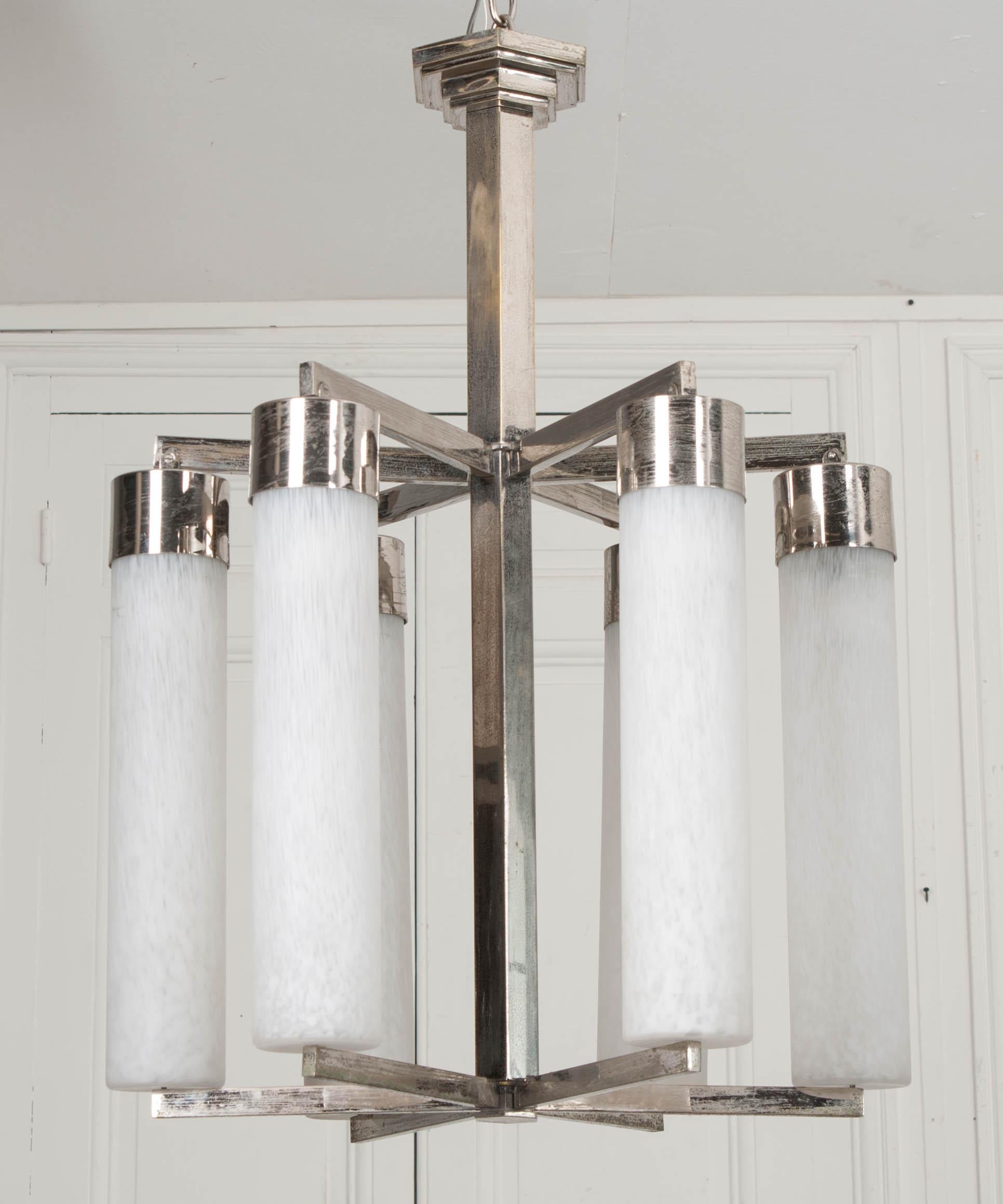 French 20th Century Art Deco Six-Light Chandelier For Sale 4