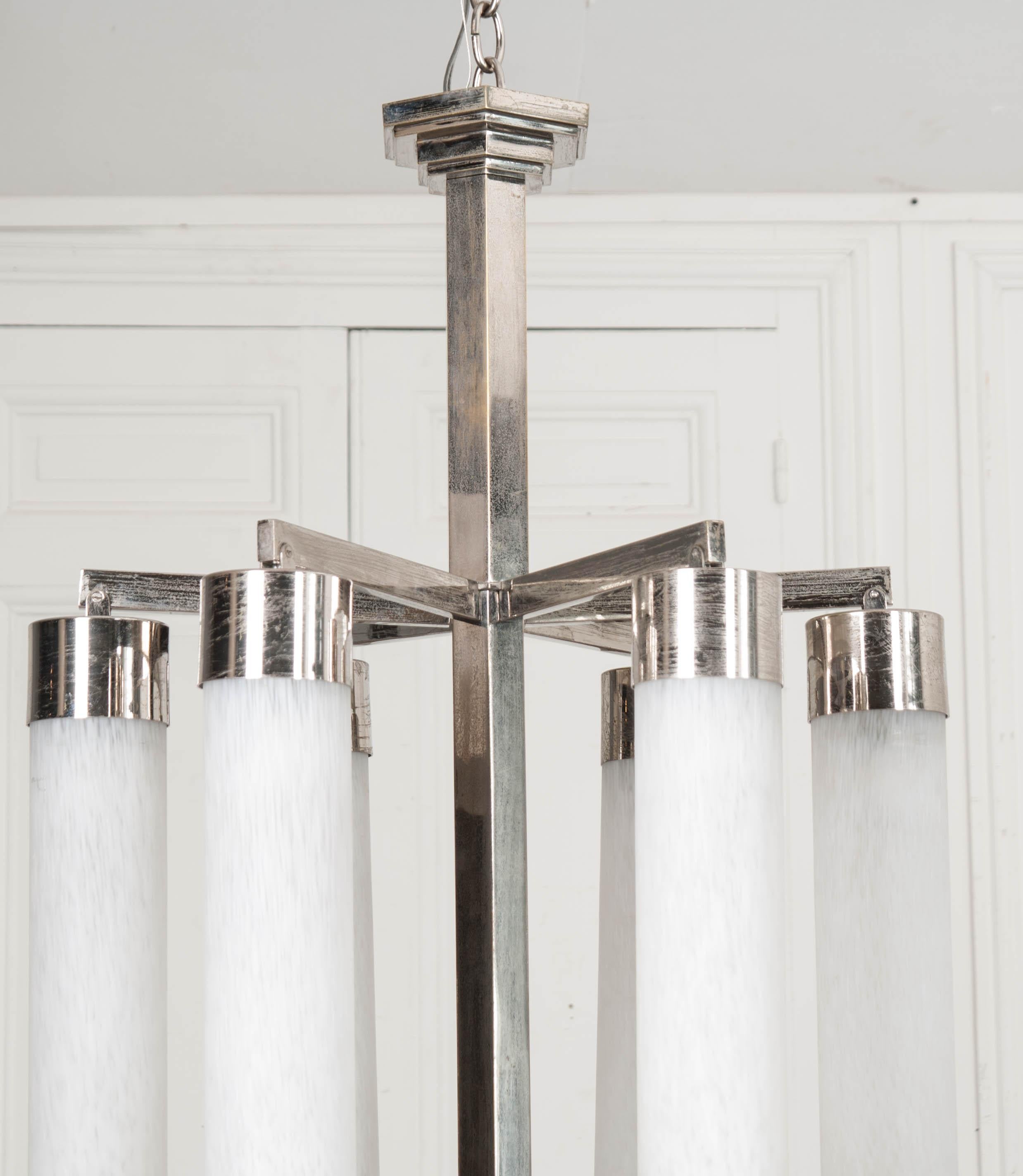 French 20th Century Art Deco Six-Light Chandelier For Sale 5
