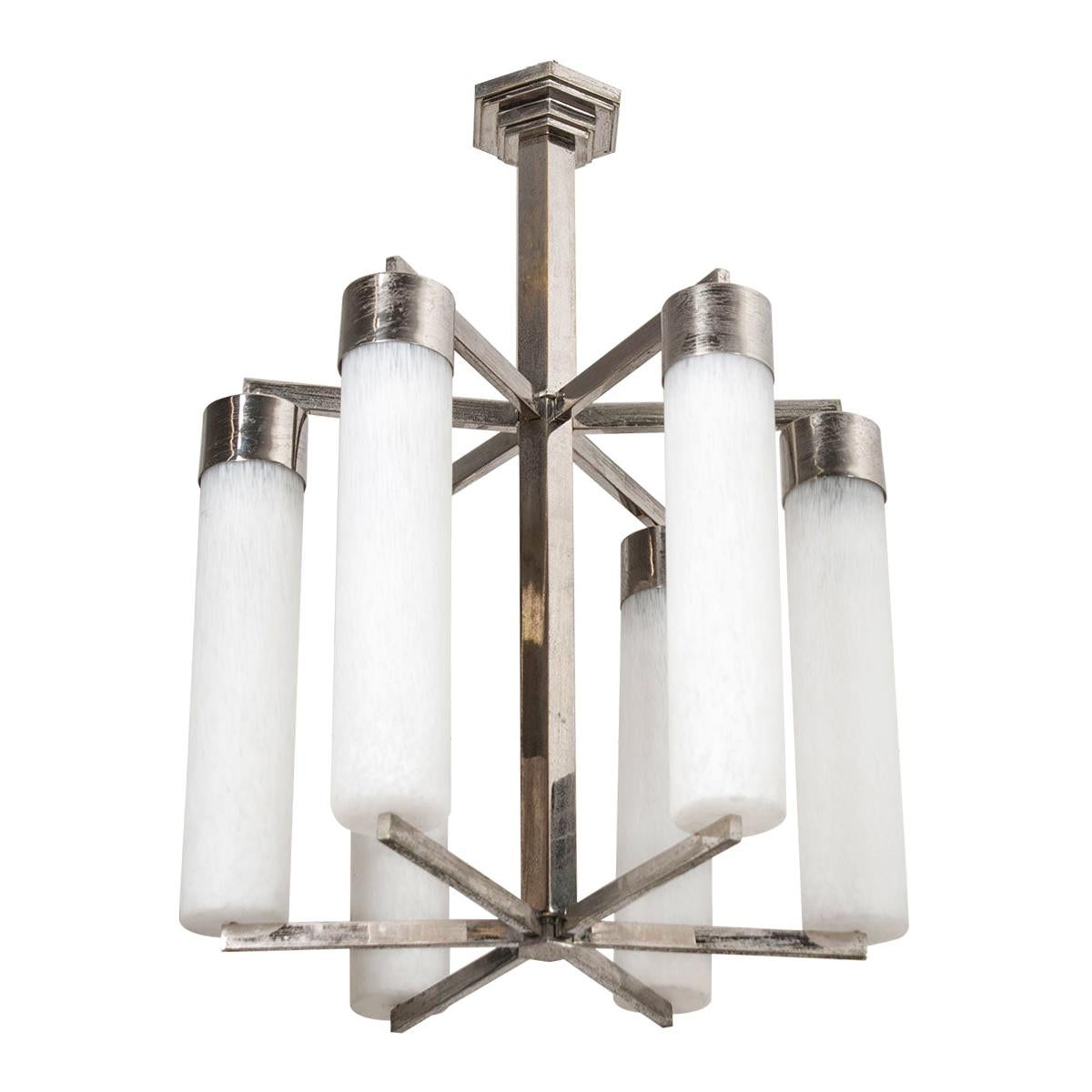 French 20th Century Art Deco Six-Light Chandelier