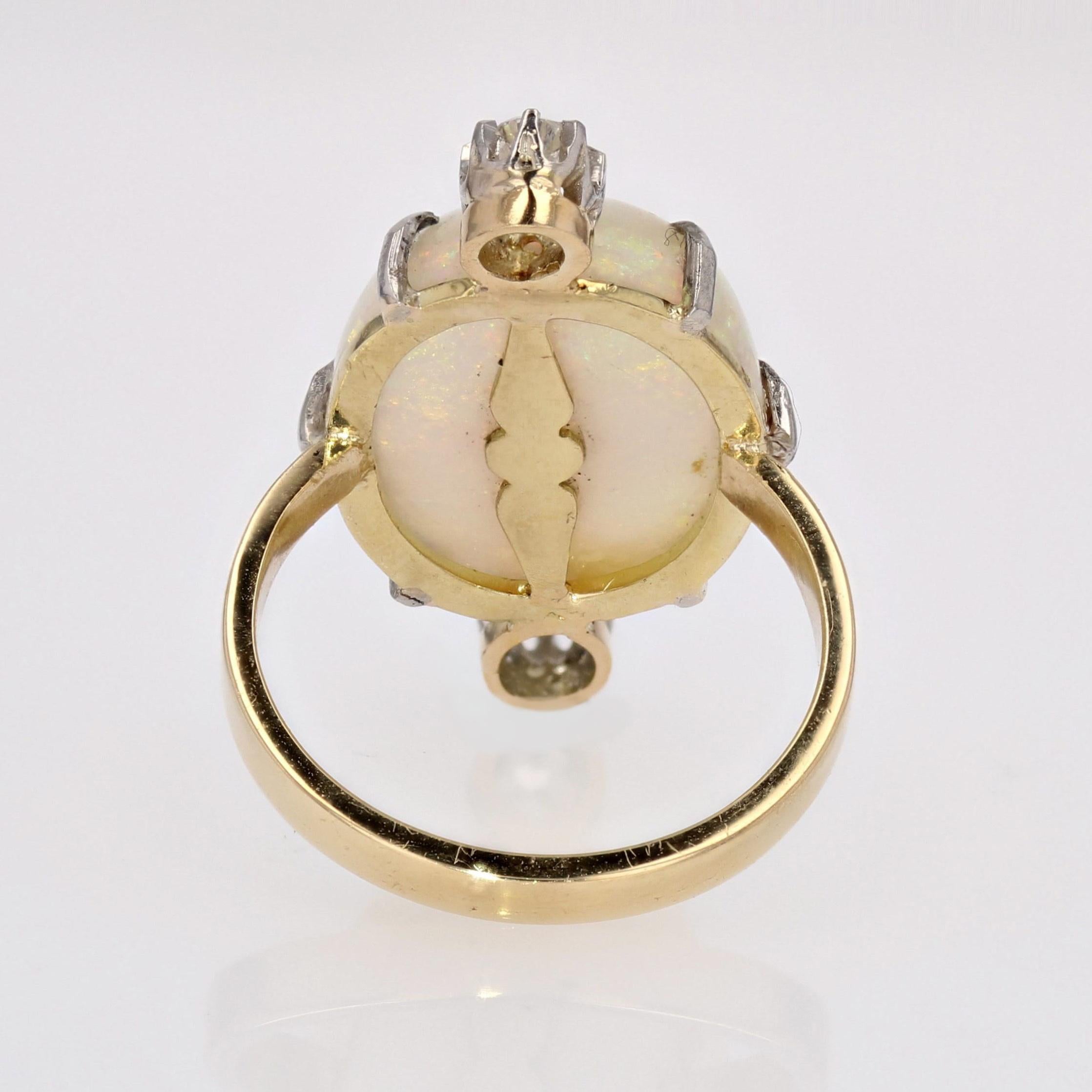 French 20th Century Australian Opal Diamonds 18 Karat Yellow Gold Ring For Sale 7