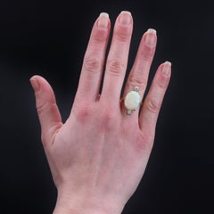 French 20th Century Australian Opal Diamonds 18 Karat Yellow Gold Ring