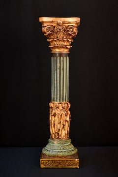 French 20th century baroque-look column in decorative green and gold