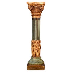 Vintage French 20th century baroque-look column in decorative green and gold