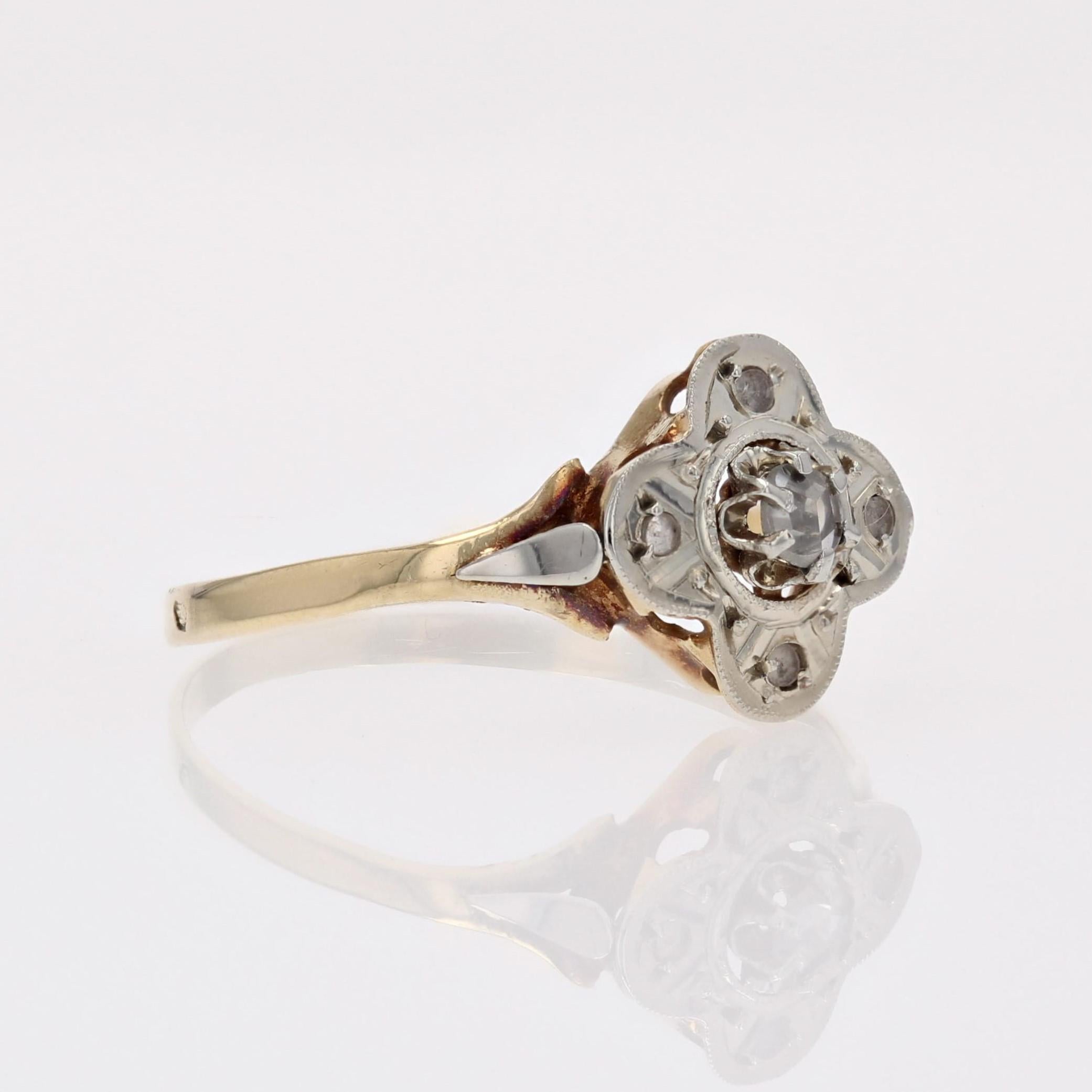 Belle Époque French 20th Century Belle Epoque Diamonds 18 Karat Yellow White Gold Clover Ring