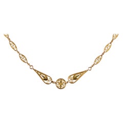 French 20th Century Belle Époque Yellow Gold Filigree Antique Necklace