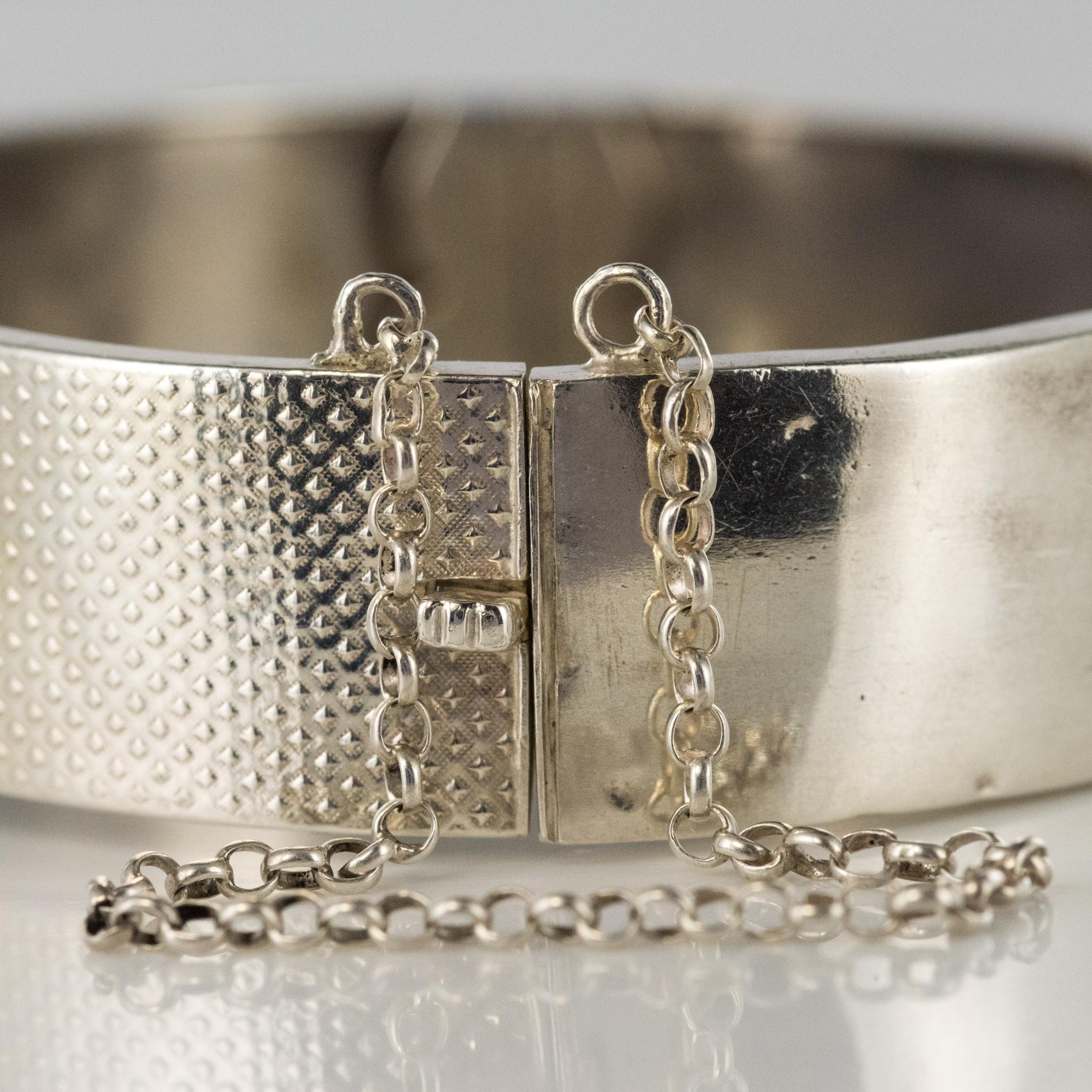 French 20th Century Belt Pattern Silver Bangle Bracelet 6