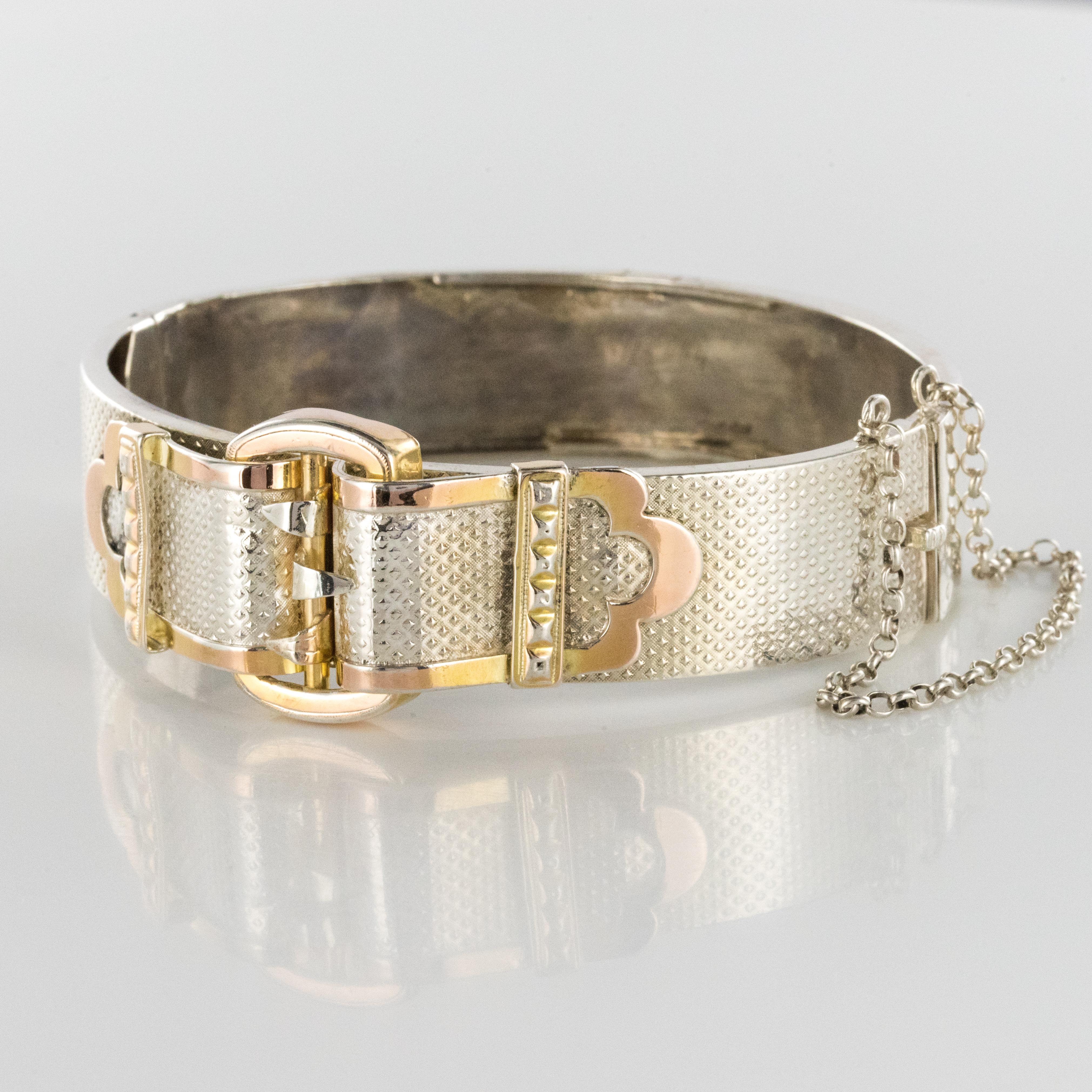 Belle Époque French 20th Century Belt Pattern Silver Bangle Bracelet