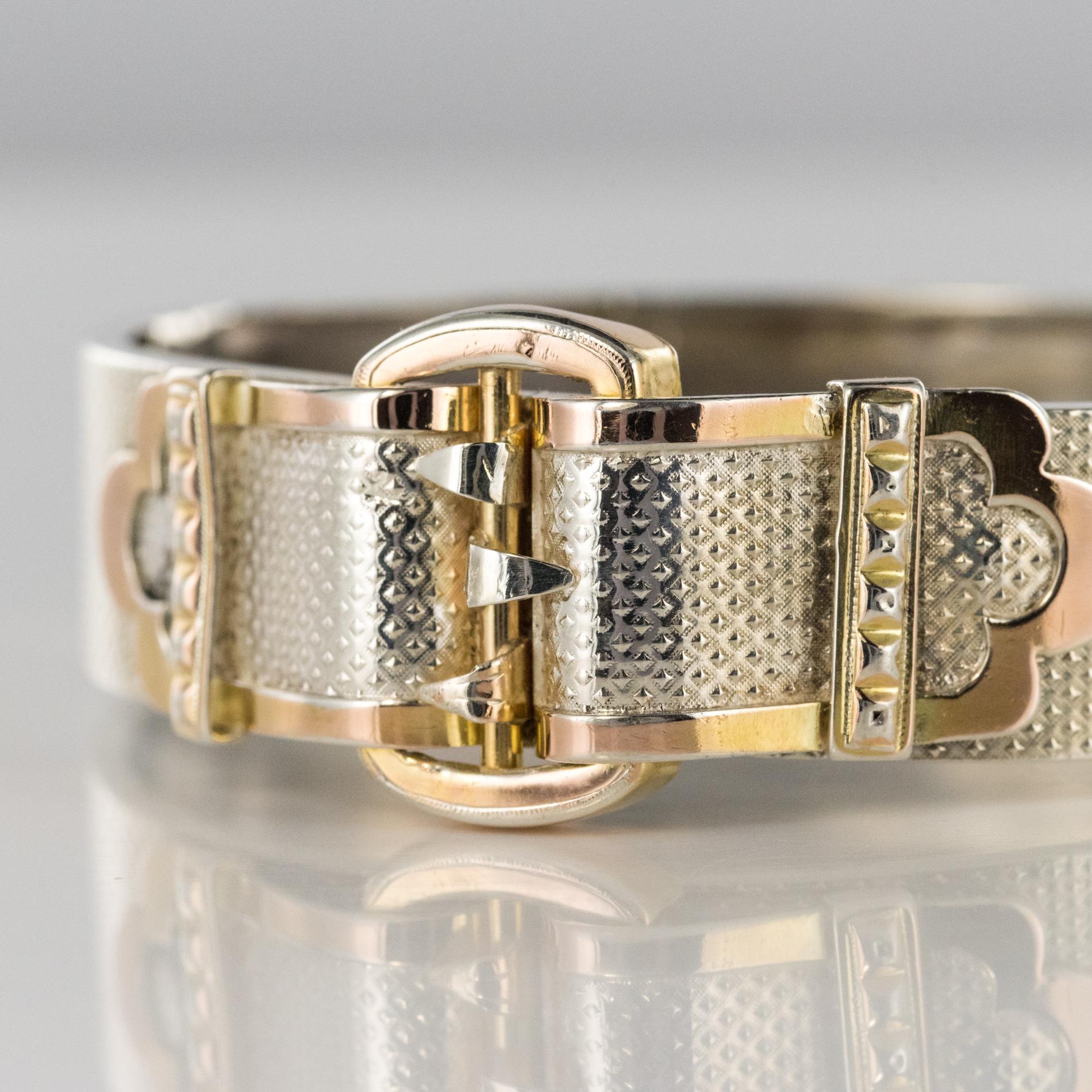 Women's French 20th Century Belt Pattern Silver Bangle Bracelet