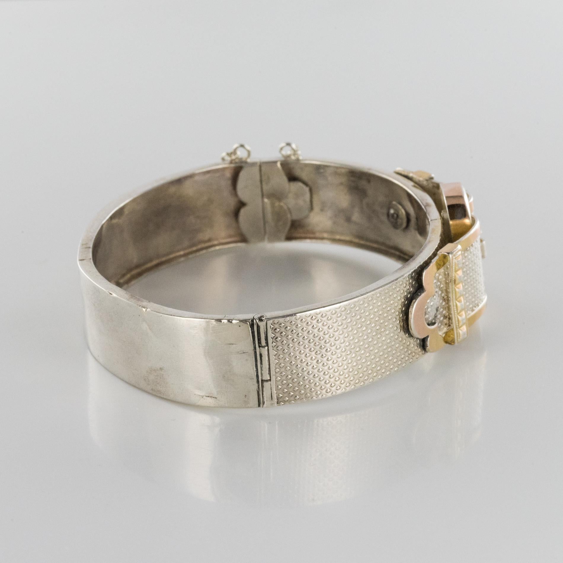 French 20th Century Belt Pattern Silver Bangle Bracelet 2