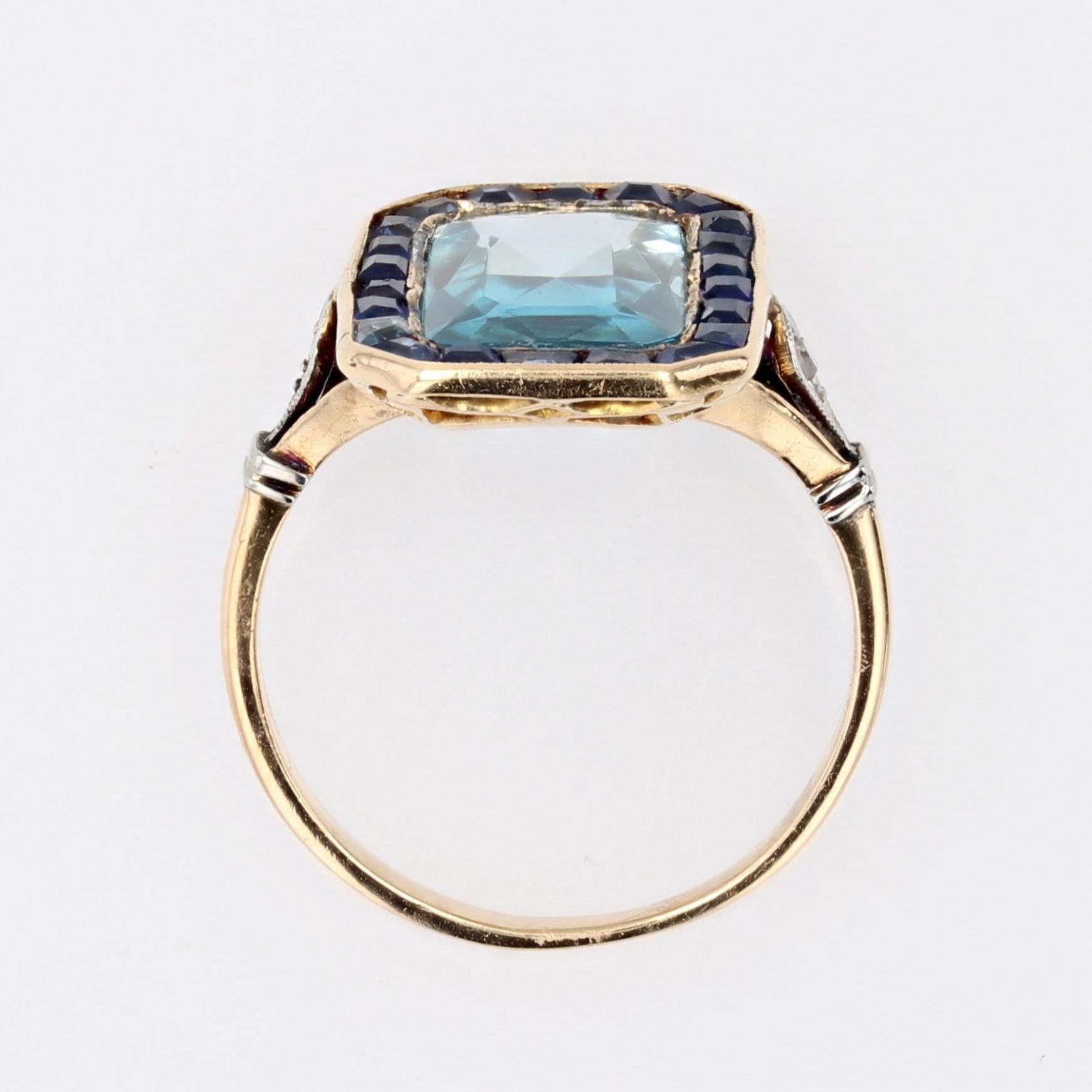 French 20th Century Blue Zirconia Calibrated Sapphires 18 Karat Yellow Gold Ring 11