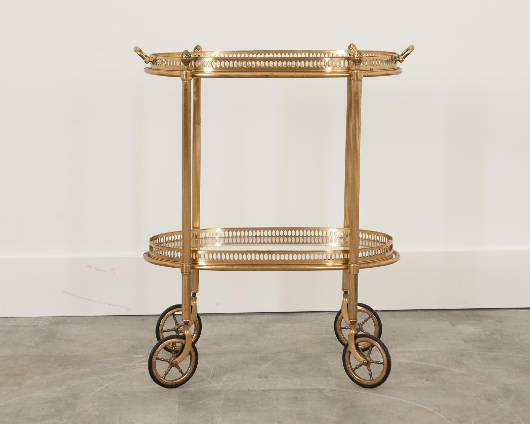 Art Deco French 20th Century Brass Bar Cart