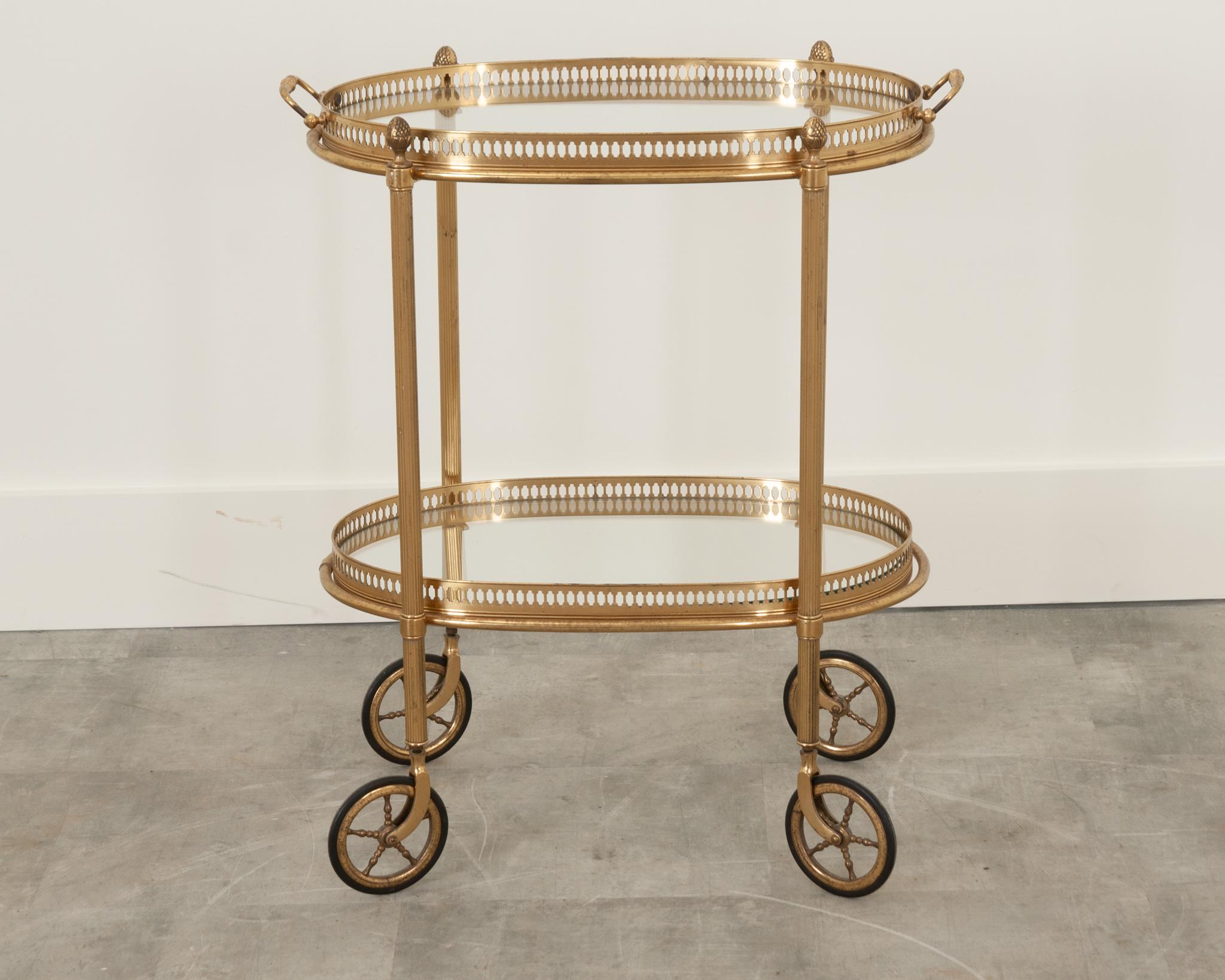 Faceted French 20th Century Brass Bar Cart