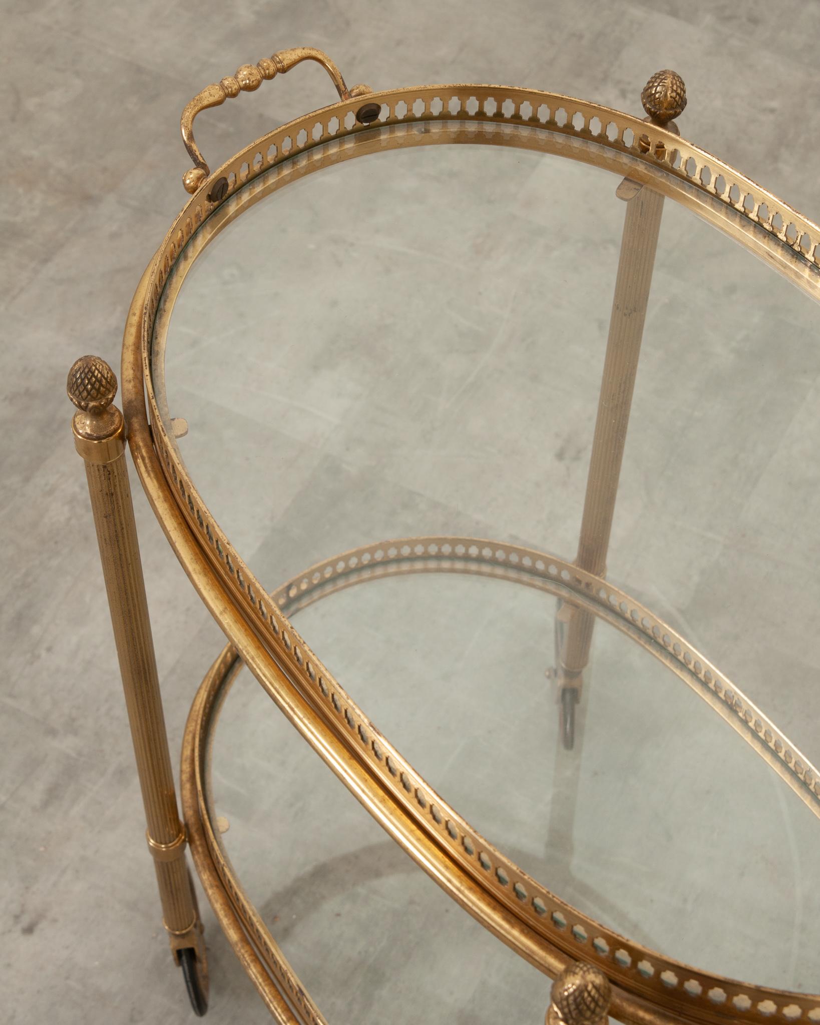 French 20th Century Brass Bar Cart In Good Condition In Baton Rouge, LA