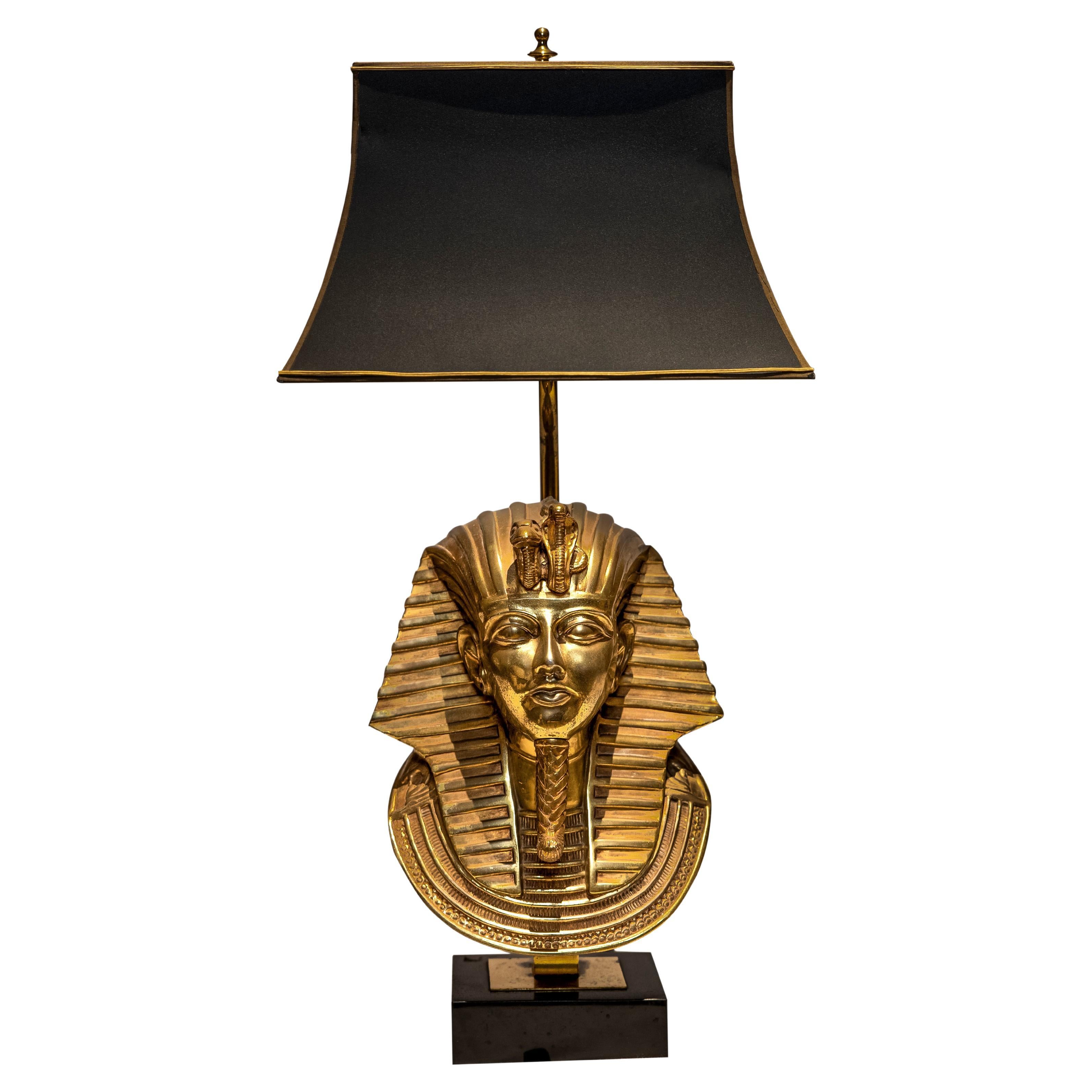 French 20th Century Brass Egyptian Revival Pharaoh Table Lamp