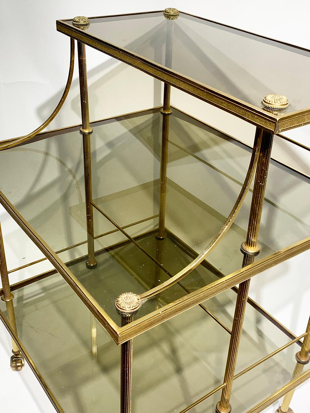 Mid-Century Modern French 20th Century Brass & Glass Drinks Trolley, c.1970 For Sale
