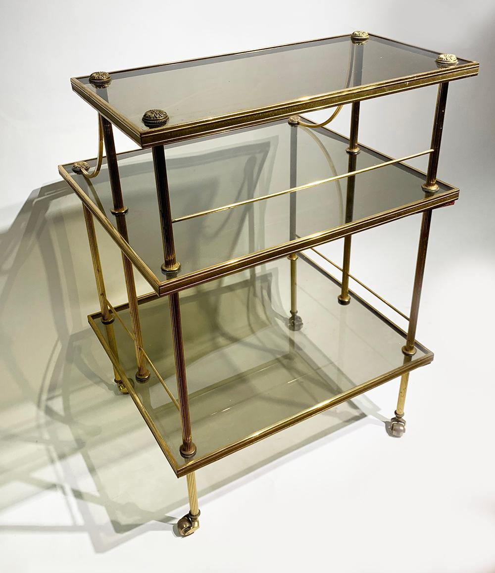 French 20th Century Brass & Glass Drinks Trolley, c.1970 For Sale 1