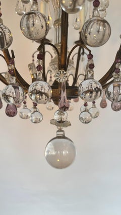 French 20th Century Bronze and Crystal Chandelier, Amethyst-Tinted Crystal Drops