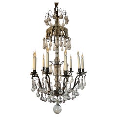 French 20th Century Bronze and Crystal Chandelier, Amethyst-Tinted Crystal Drops