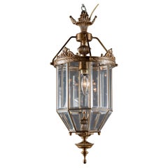 Vintage French 20th Century Bronze Lantern with Bevelled Glass Panes