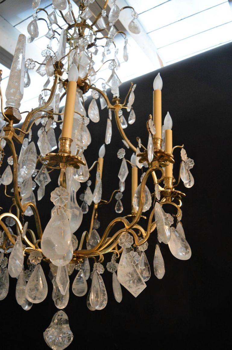 Lampadario in cristallo di rocca in bronzo del XX secolo in vendita 1