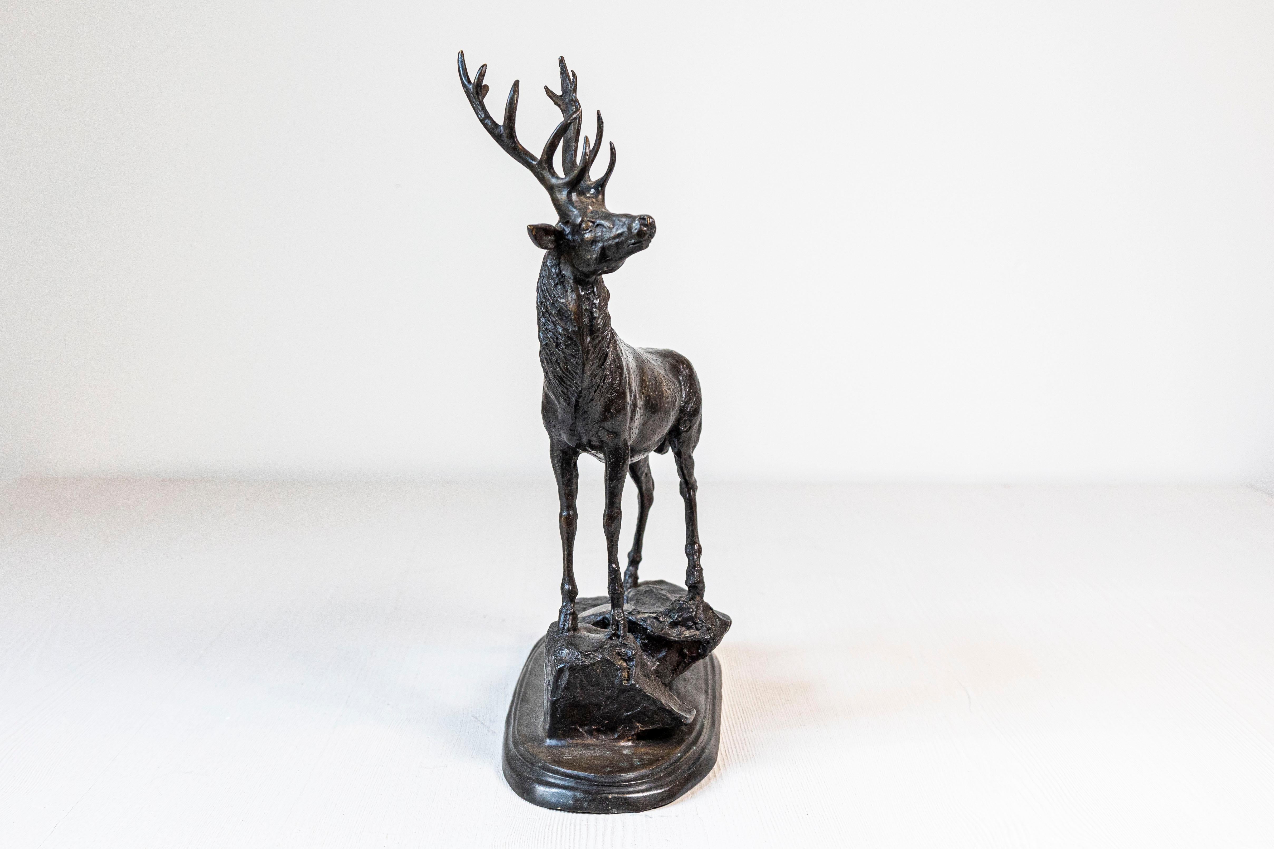 Art Deco French 20th Century Bronze Statue of a Deer Circa 1920