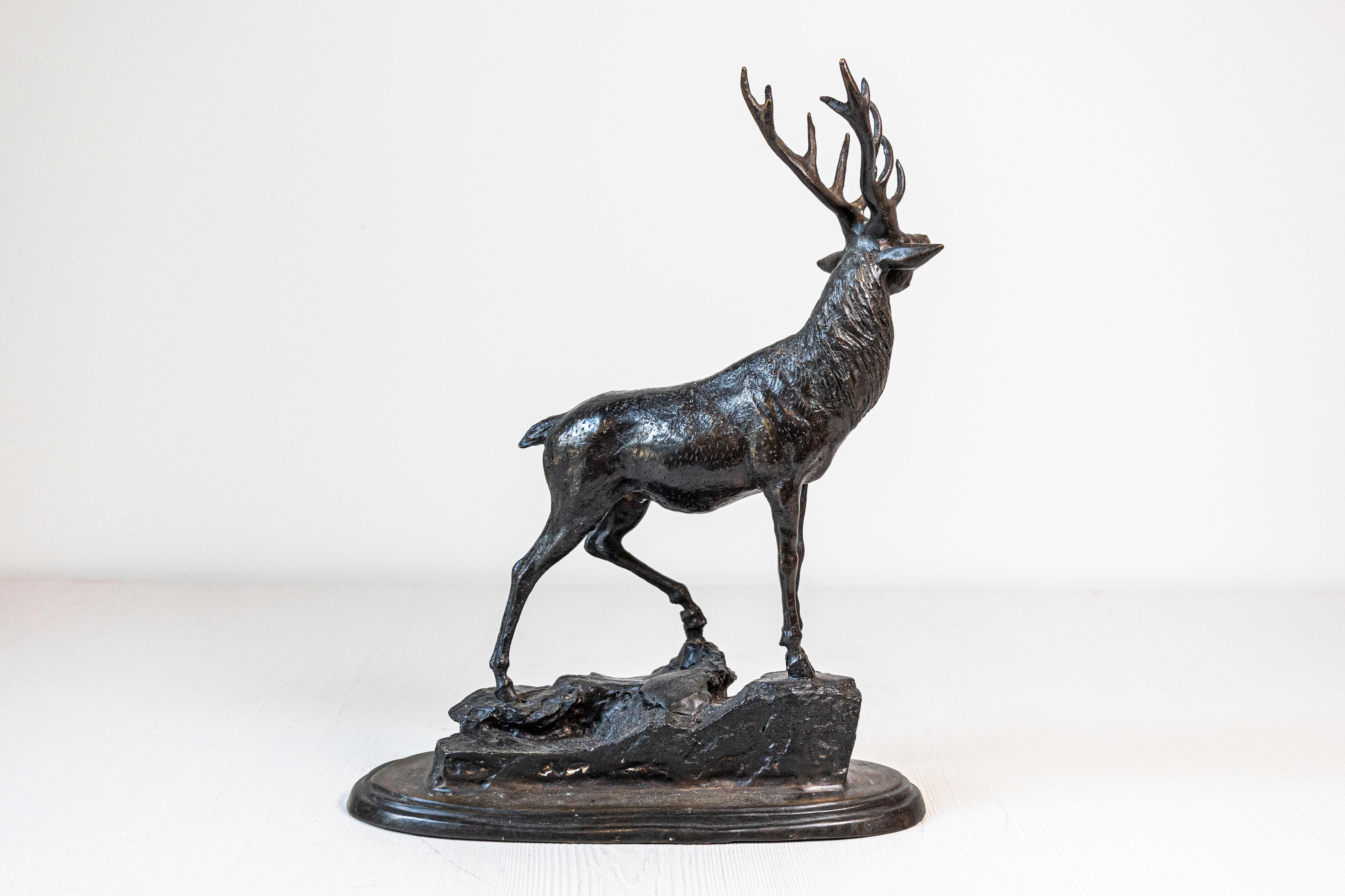 French 20th Century Bronze Statue of a Deer Circa 1920 In Good Condition In Atlanta, GA
