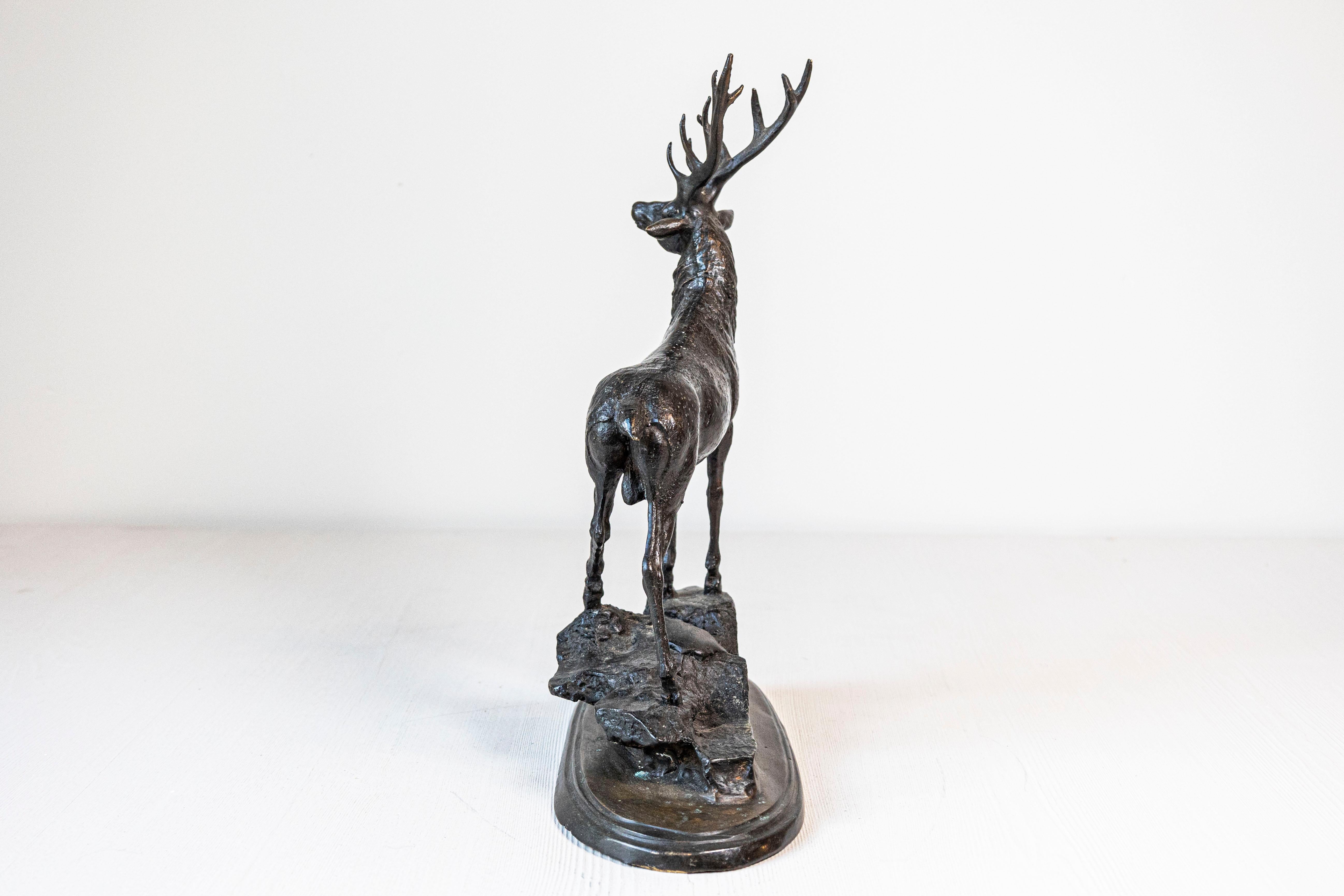 French 20th Century Bronze Statue of a Deer Circa 1920 1