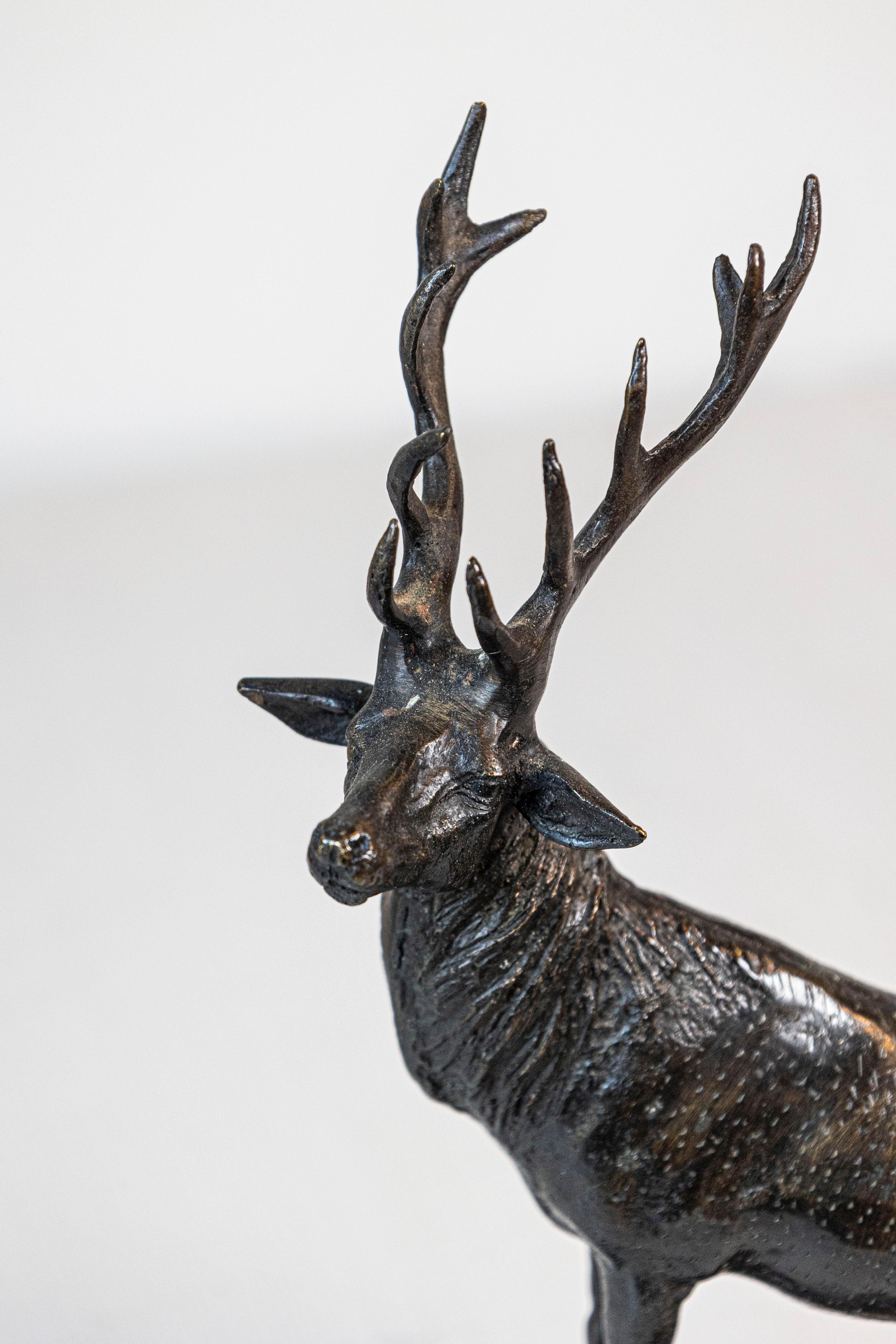 French 20th Century Bronze Statue of a Deer Circa 1920 2