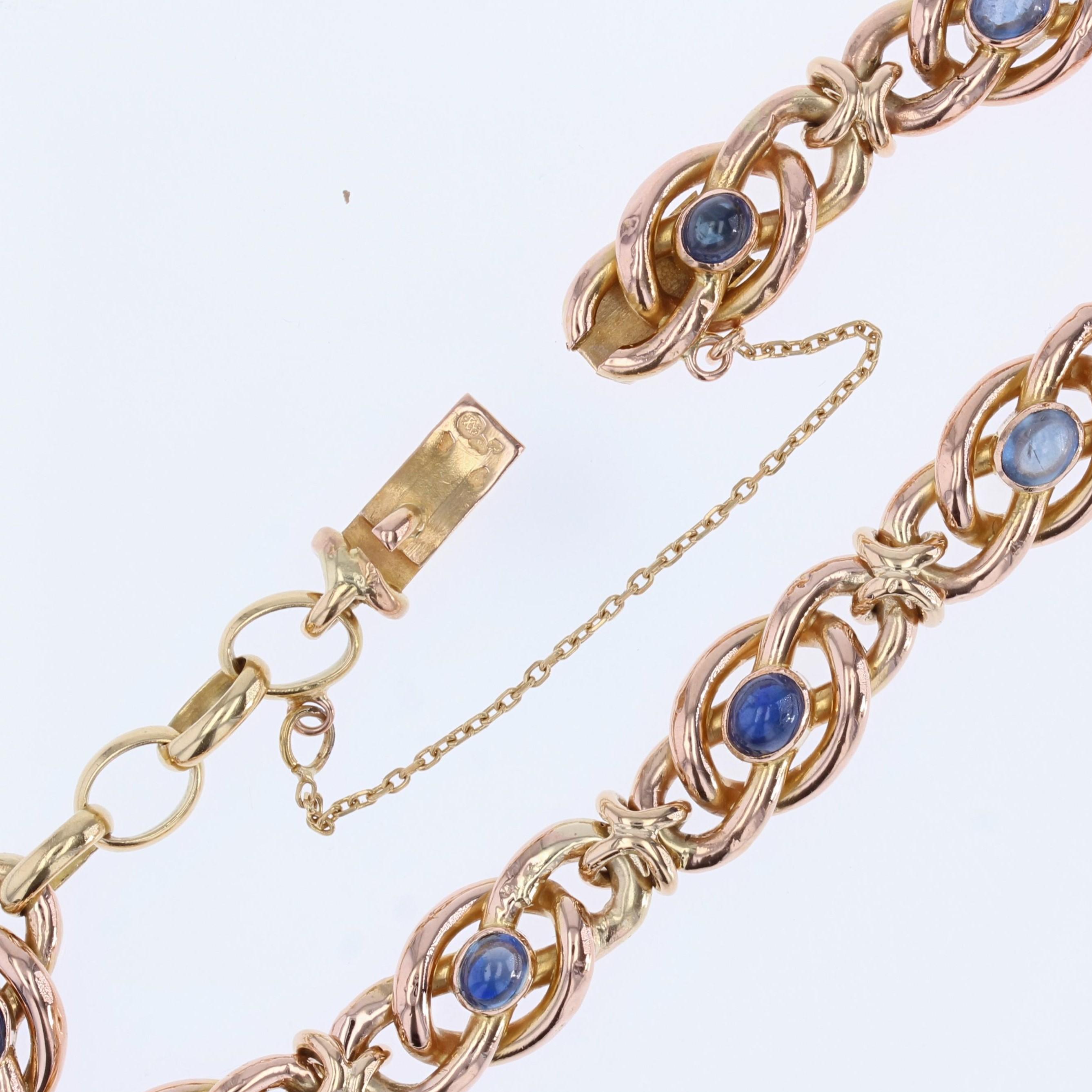 French 20th Century Cabochon Sapphire 18 Karat Rose Gold Bracelet In Good Condition In Poitiers, FR