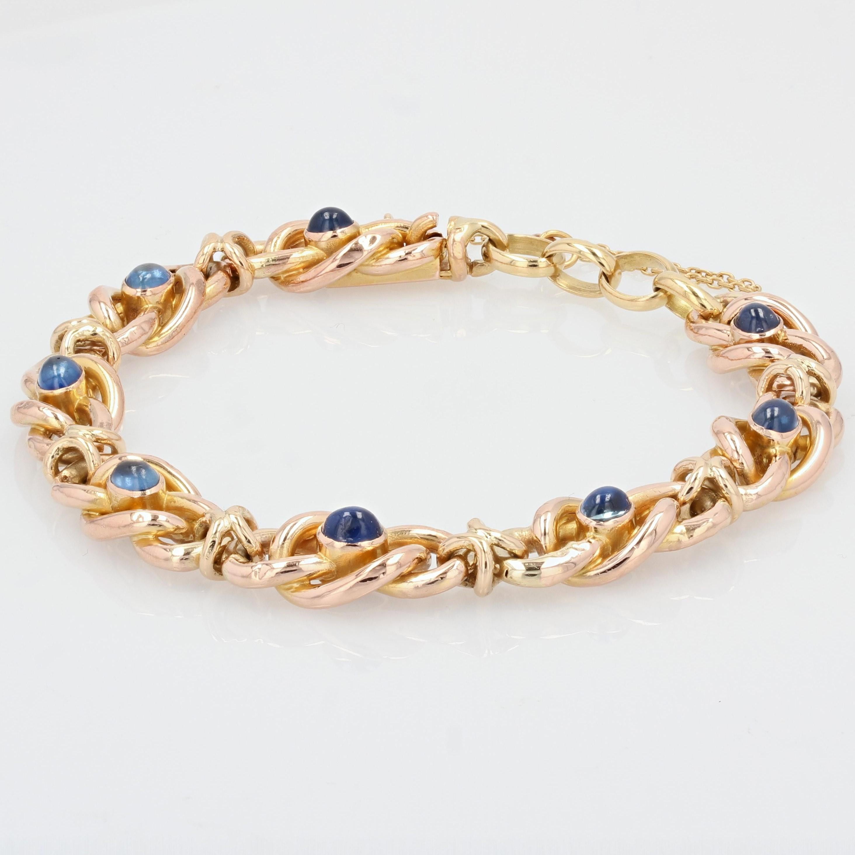 Women's French 20th Century Cabochon Sapphire 18 Karat Rose Gold Bracelet