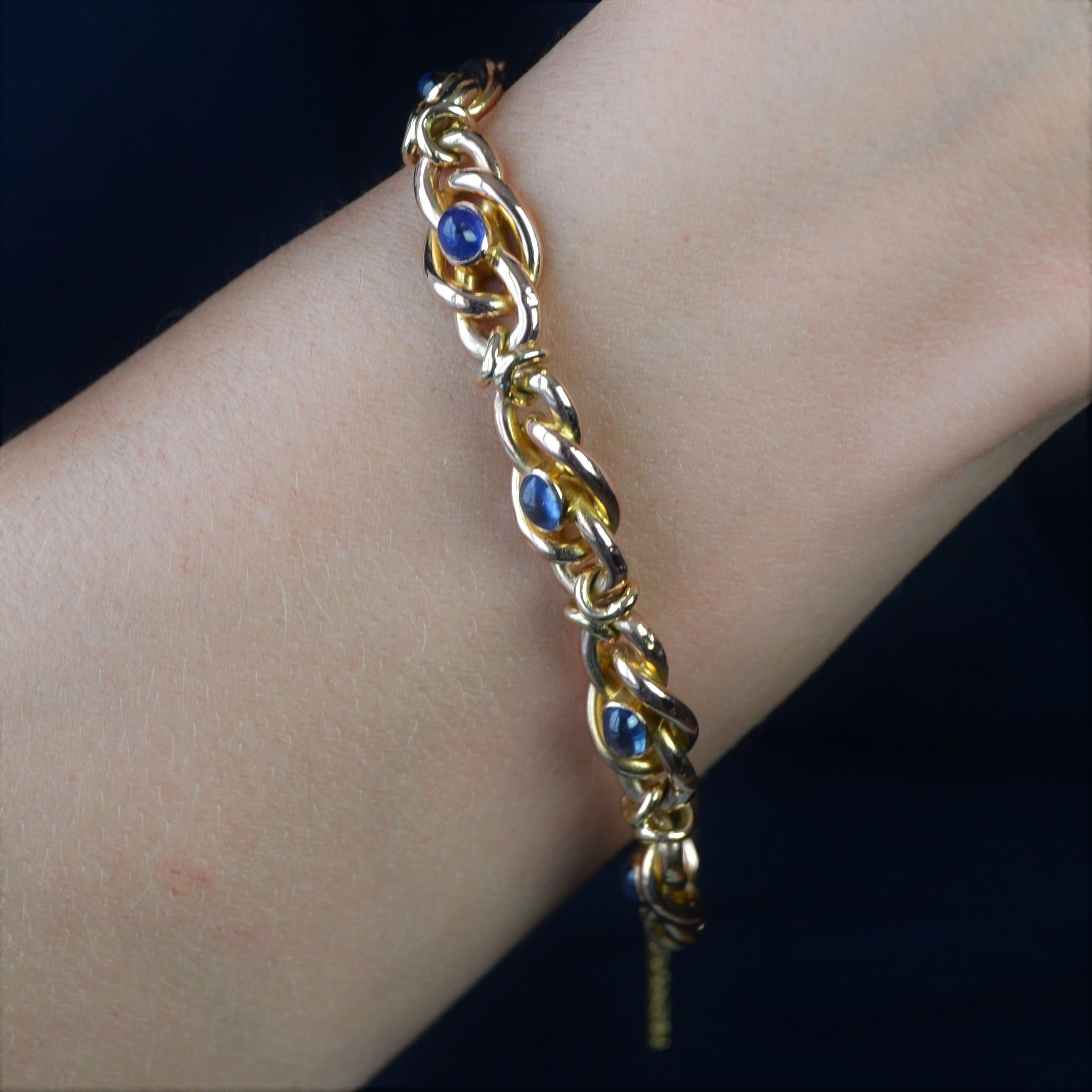 French 20th Century Cabochon Sapphire 18 Karat Rose Gold Bracelet 2