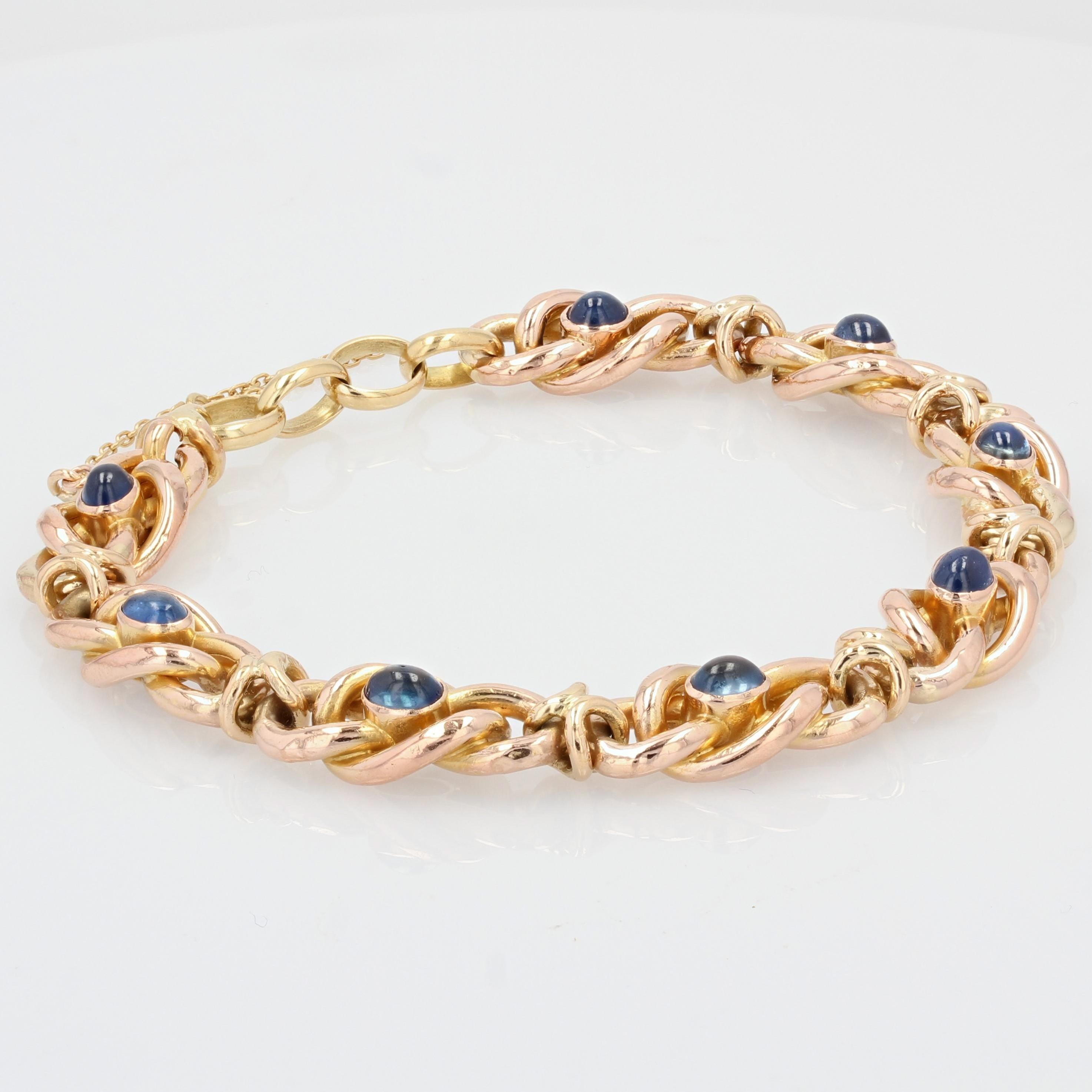 French 20th Century Cabochon Sapphire 18 Karat Rose Gold Bracelet 3