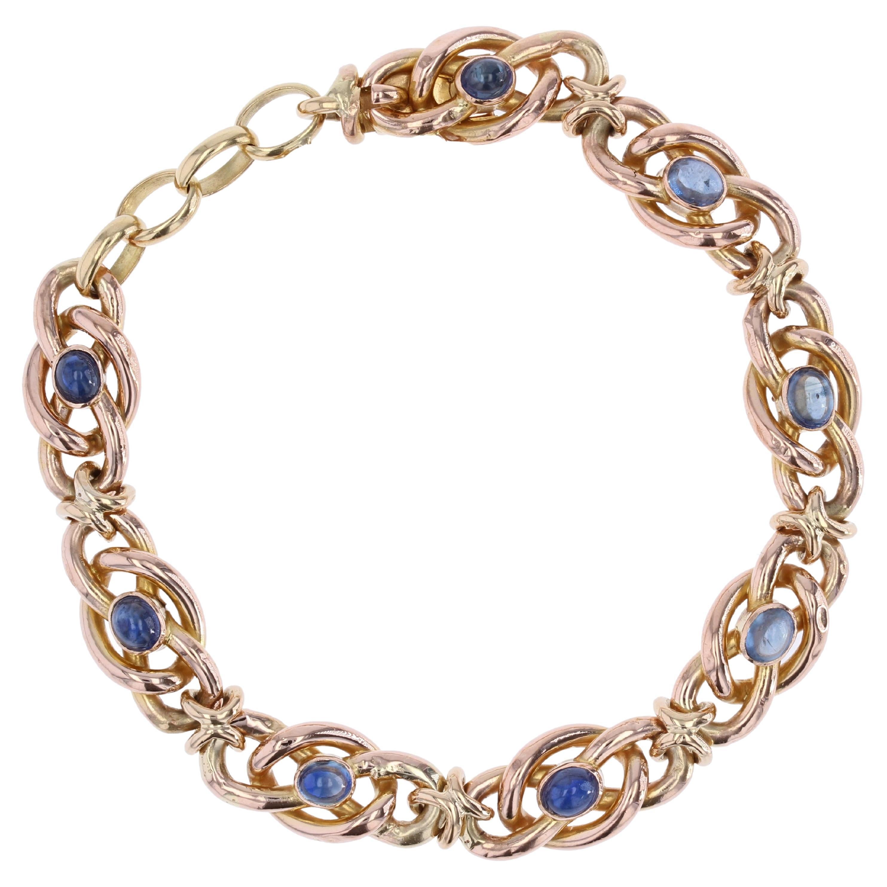 French 20th Century Cabochon Sapphire 18 Karat Rose Gold Bracelet