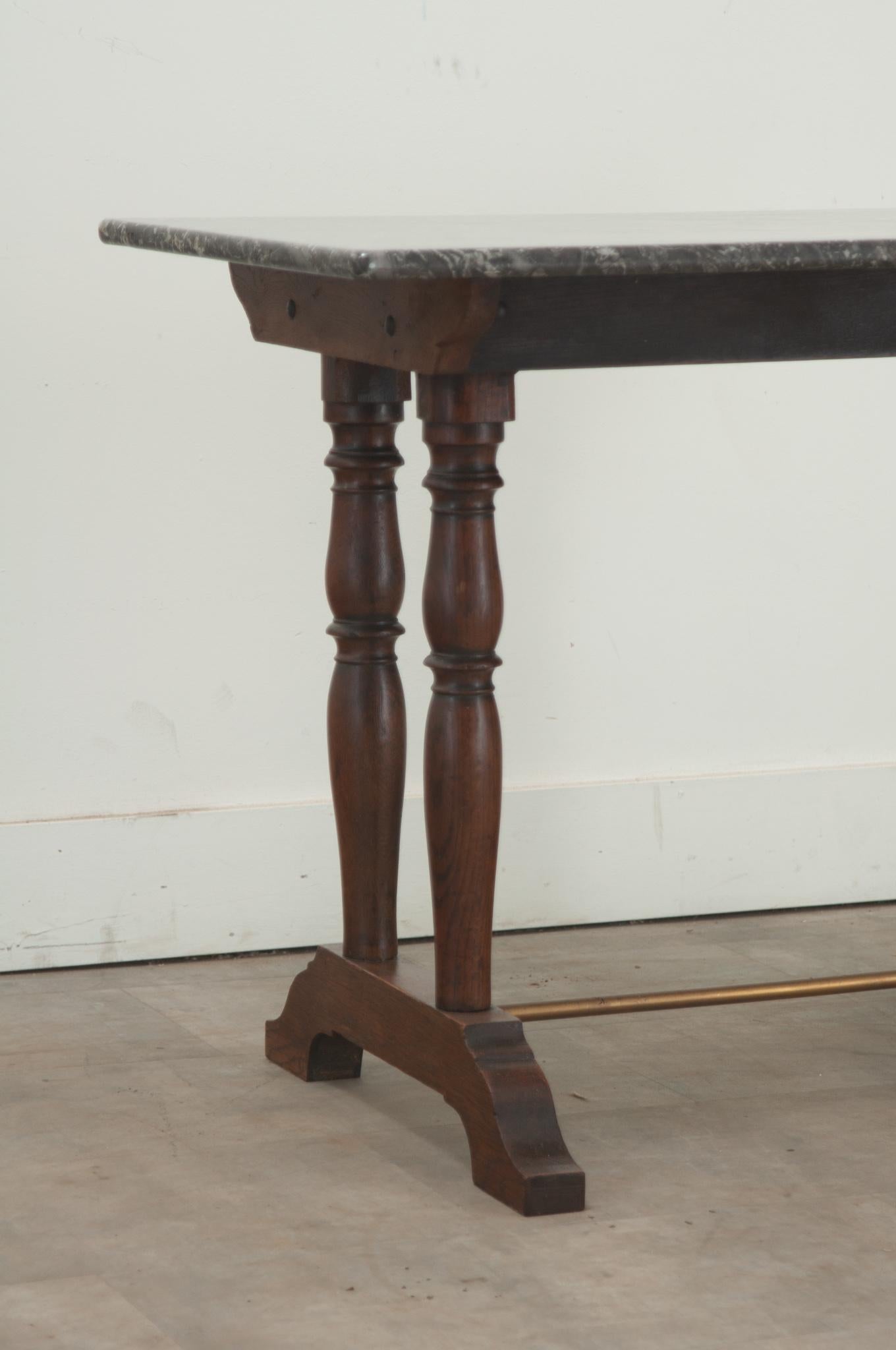 Brass French 20th Century Carved Oak Bistro Table For Sale