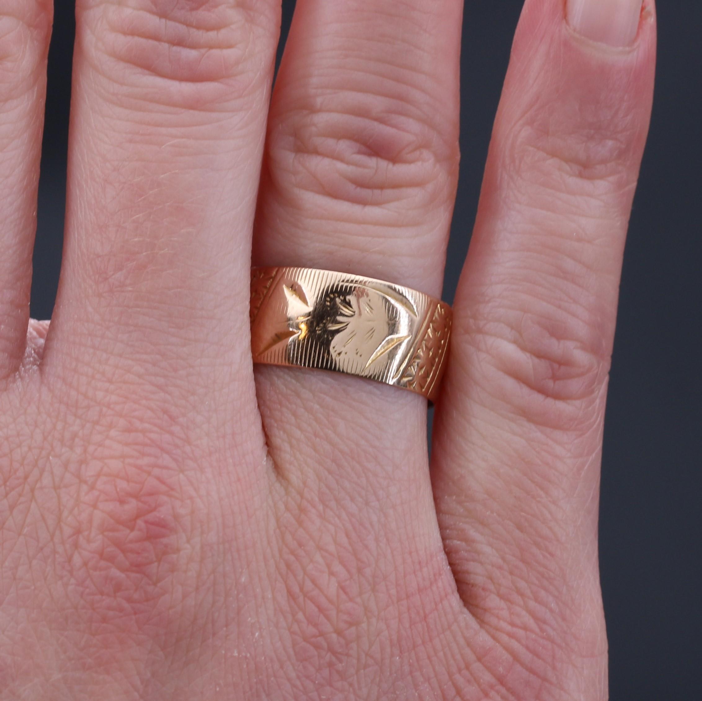 Women's French 20th Century Chiseled 18 Karat Rose Gold Ring For Sale