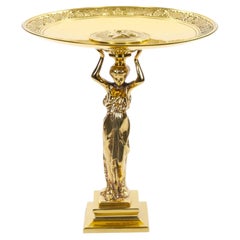 French 20th Century Classical Brass Maiden Figural Centerpiece with Relief Medal