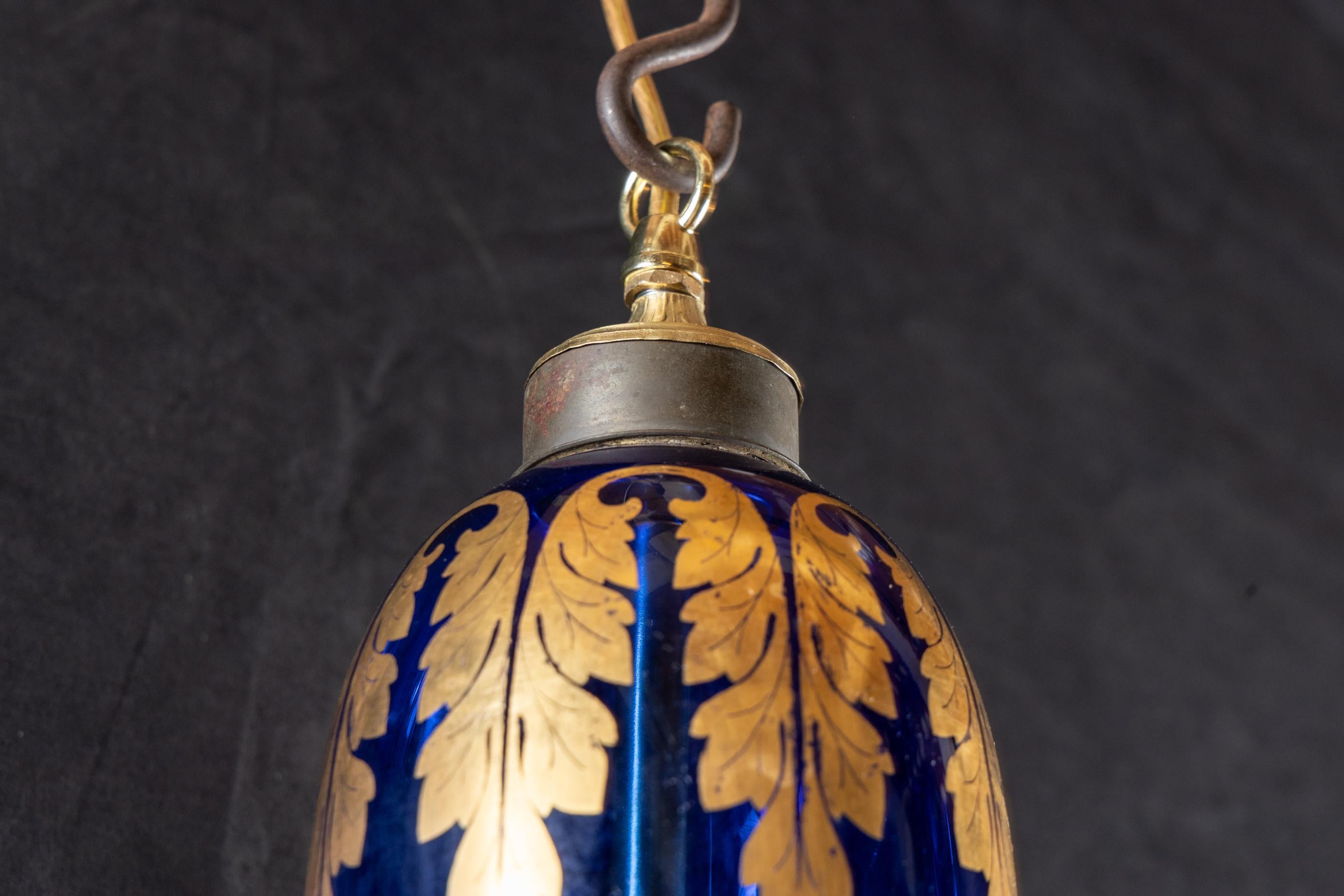 French 20th Century Cobalt Blue Glass Hanging Globe For Sale 1