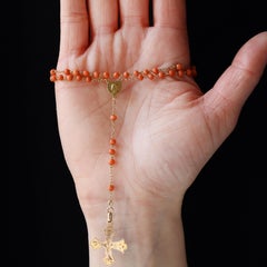 French 20th Century Coral 18 Karat Rose Gold Cross Rosary