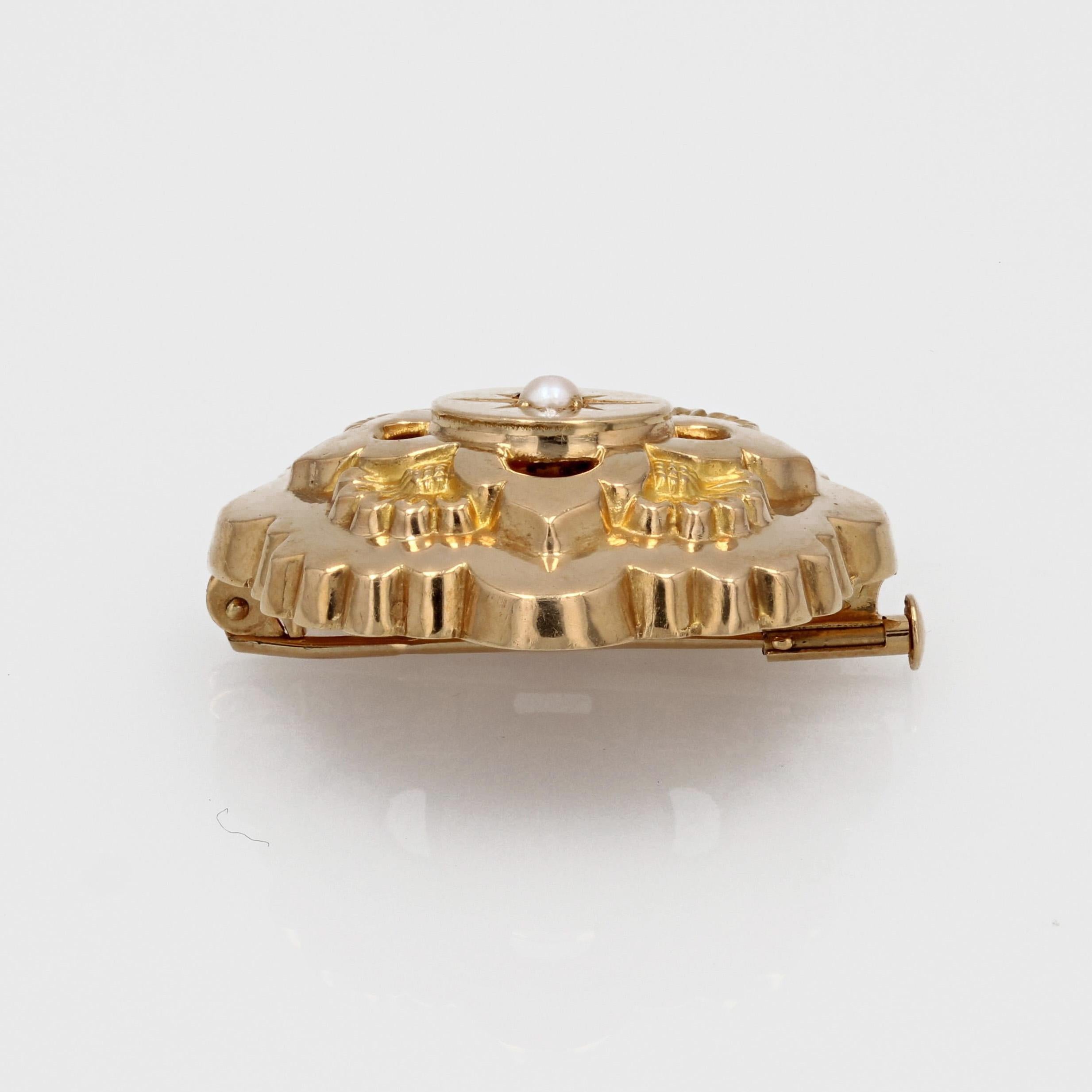 Broche collier français du 20ème siècle en or jaune 18 carats et perles de culture en vente 4