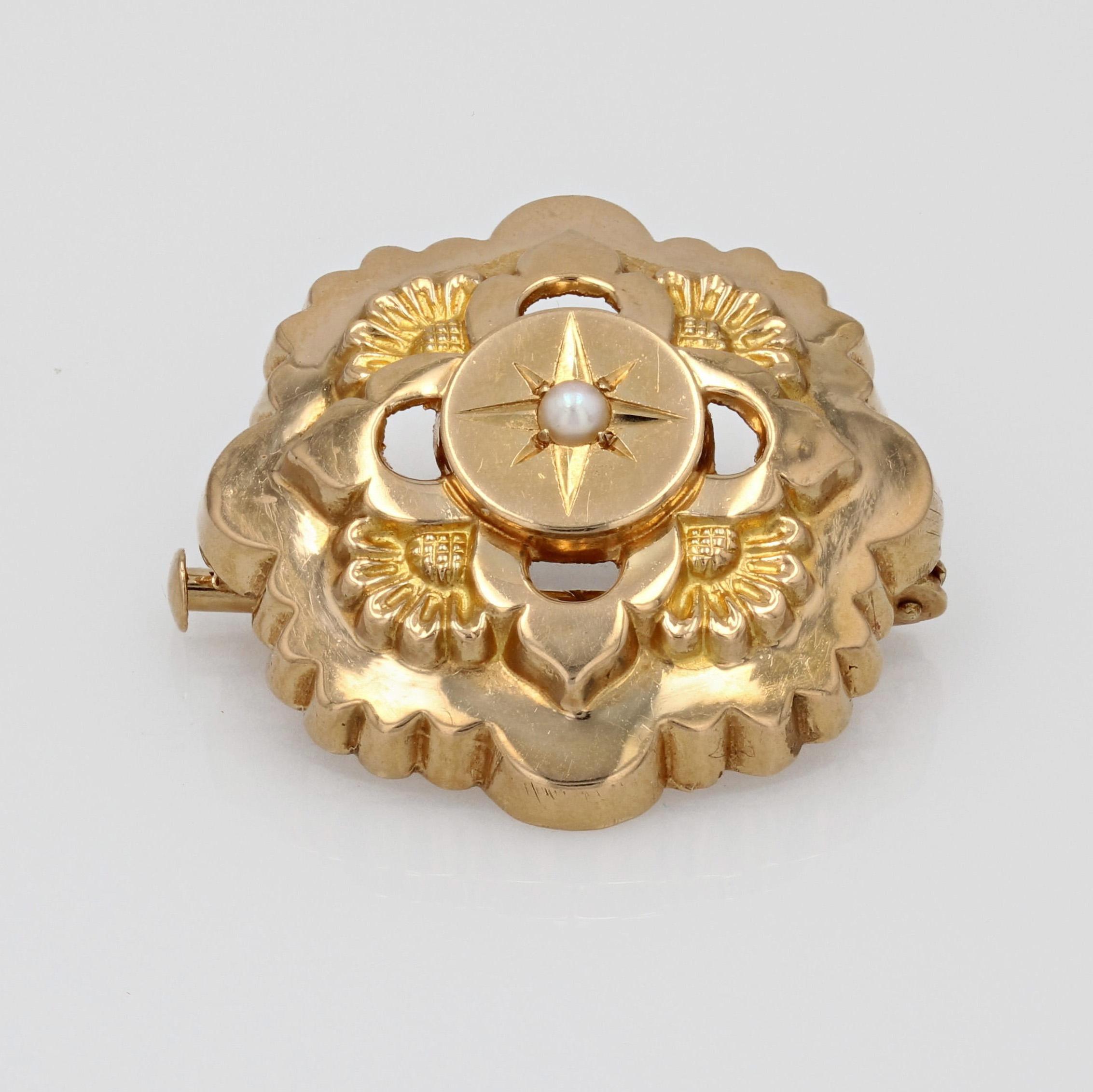 Belle Époque Broche collier français du 20ème siècle en or jaune 18 carats et perles de culture en vente