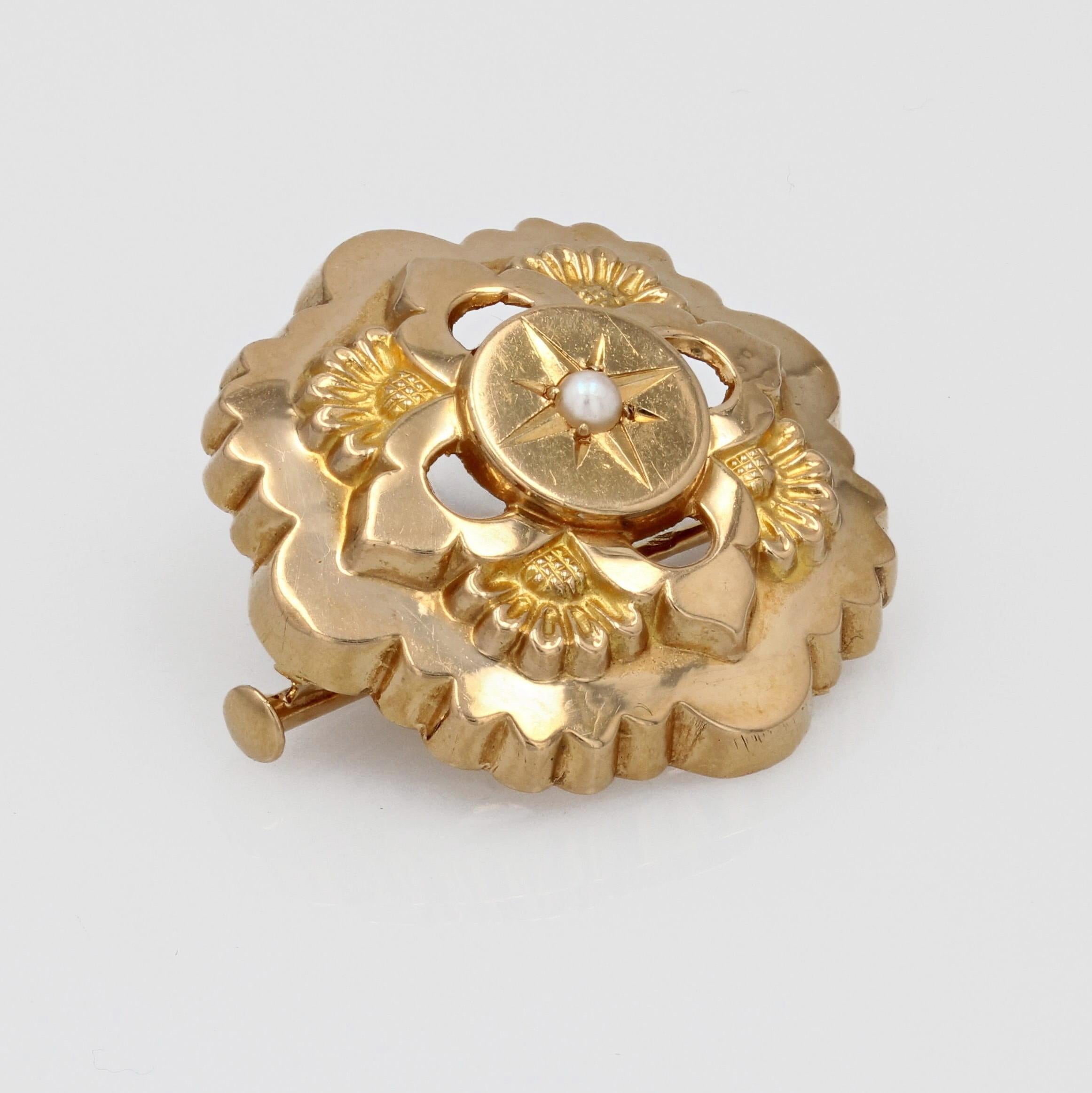 Broche collier français du 20ème siècle en or jaune 18 carats et perles de culture Bon état - En vente à Poitiers, FR