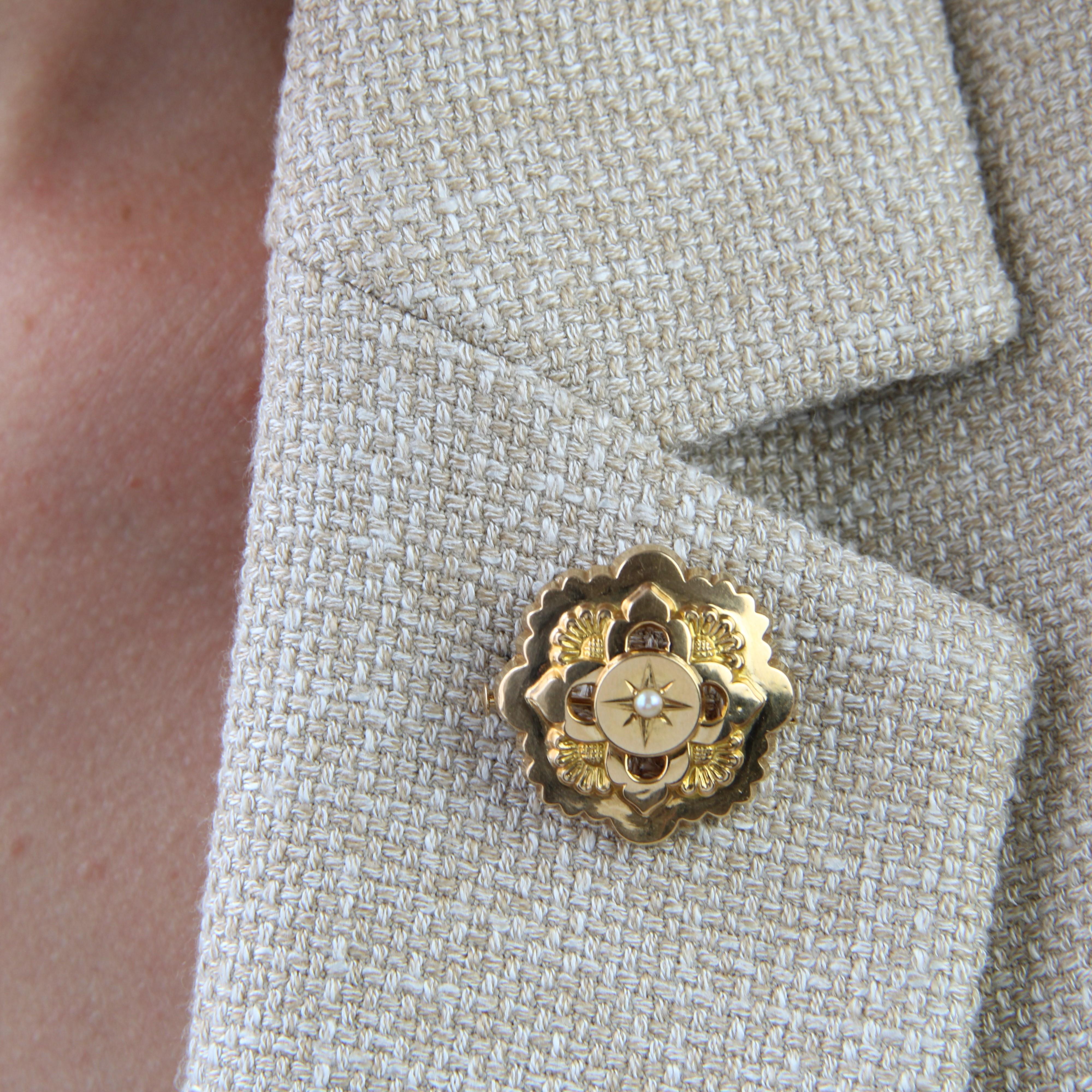 Broche collier français du 20ème siècle en or jaune 18 carats et perles de culture Pour femmes en vente